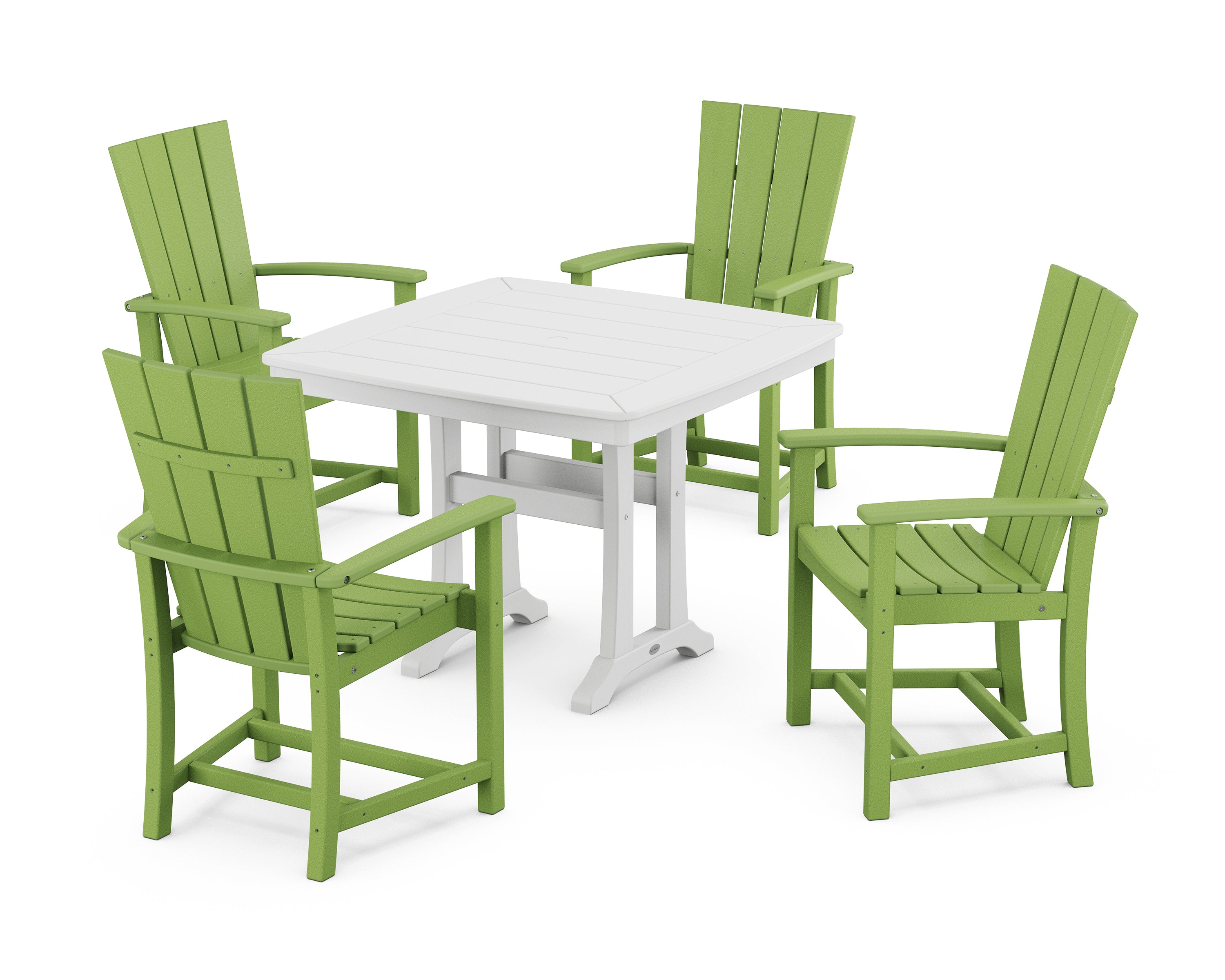 POLYWOOD® Quattro 5-Piece Dining Set with Trestle Legs in Lime / White