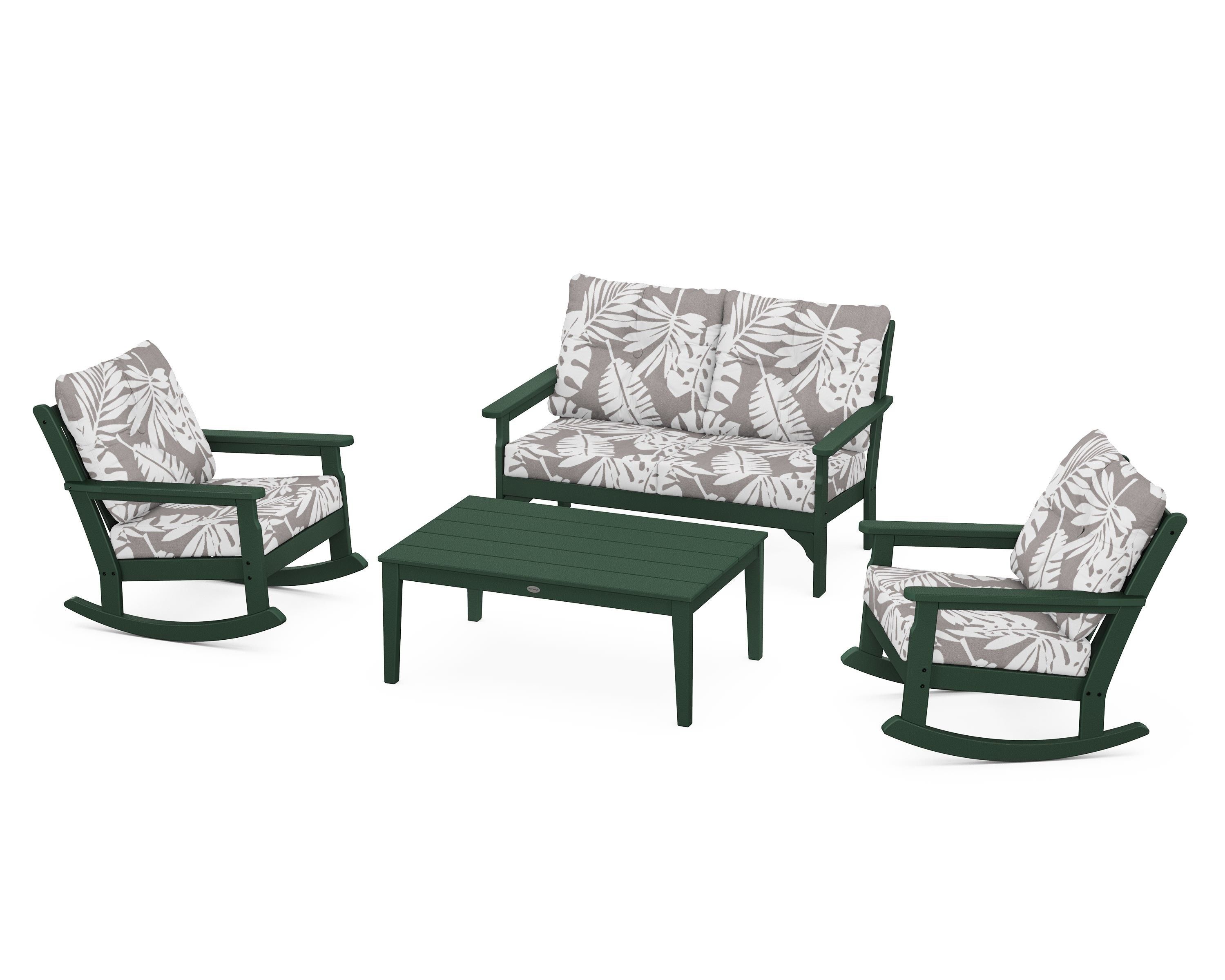 POLYWOOD® Vineyard 4-Piece Deep Seating Rocking Chair Set in Green / Leaf Grey Mist