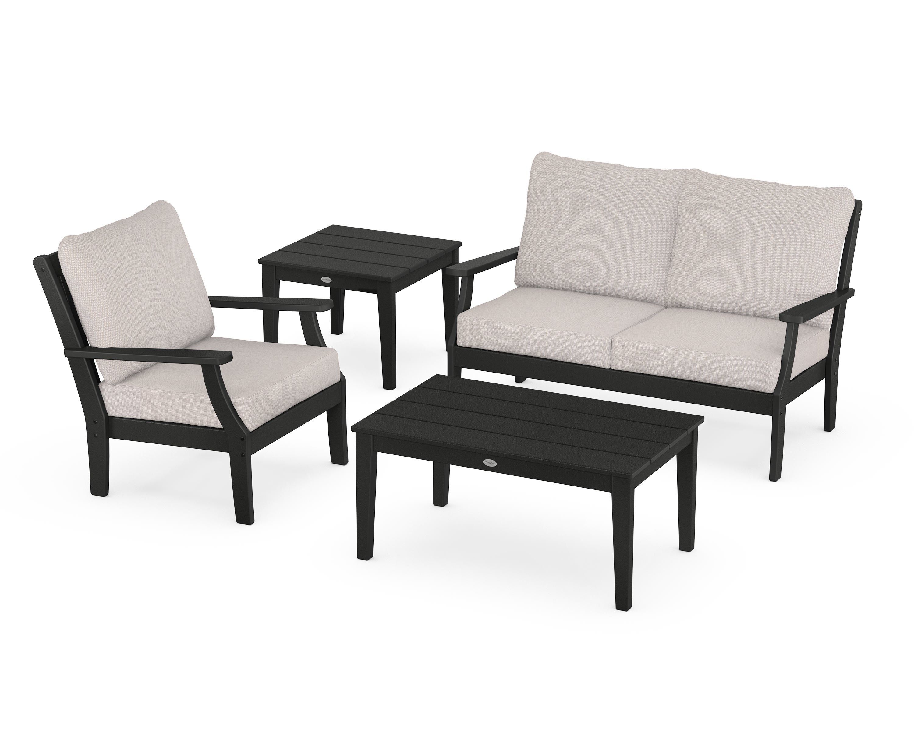 POLYWOOD® Braxton 4-Piece Deep Seating Set in Black / Dune Burlap
