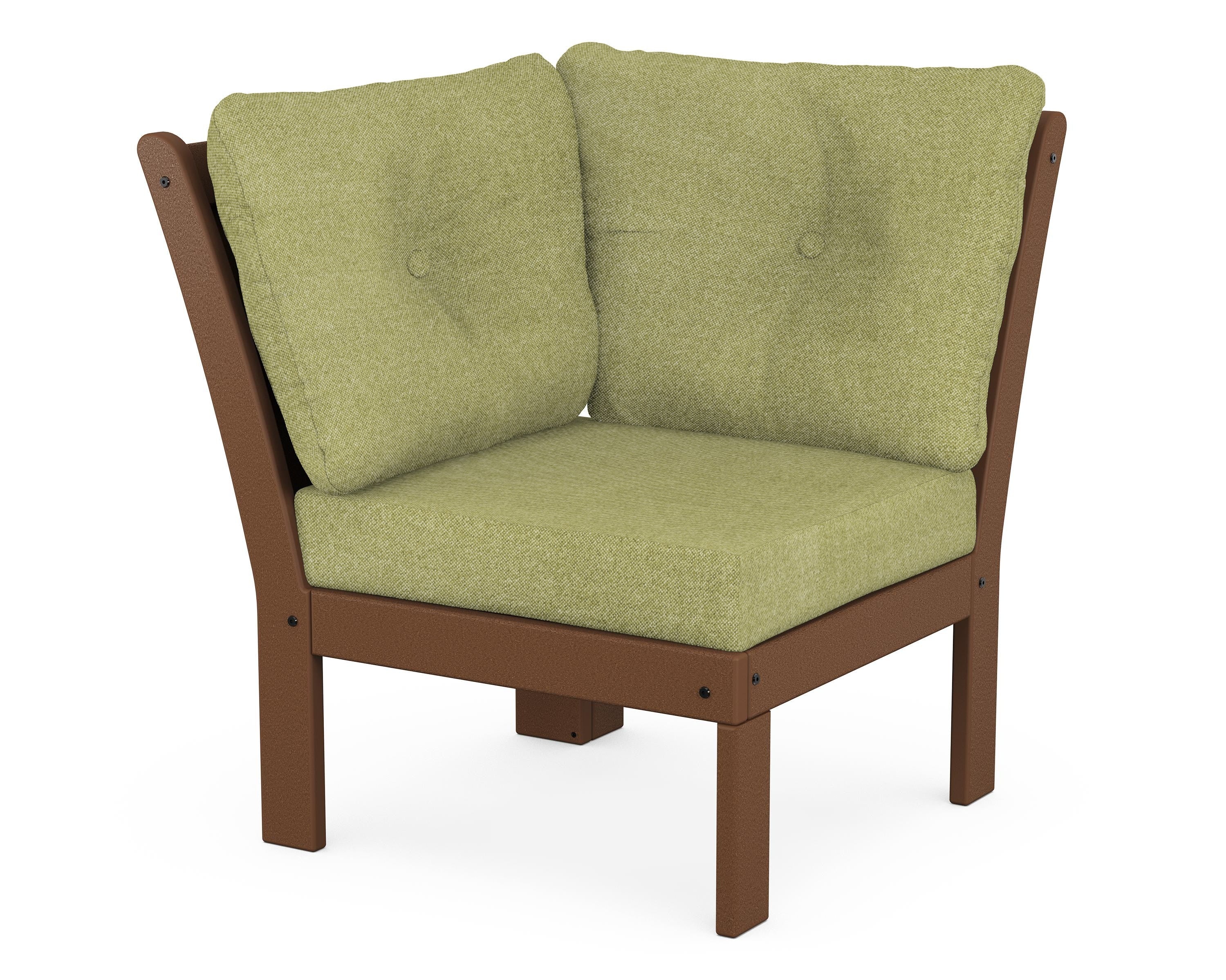 POLYWOOD® Vineyard Modular Corner Chair in Teak / Chartreuse Boucle