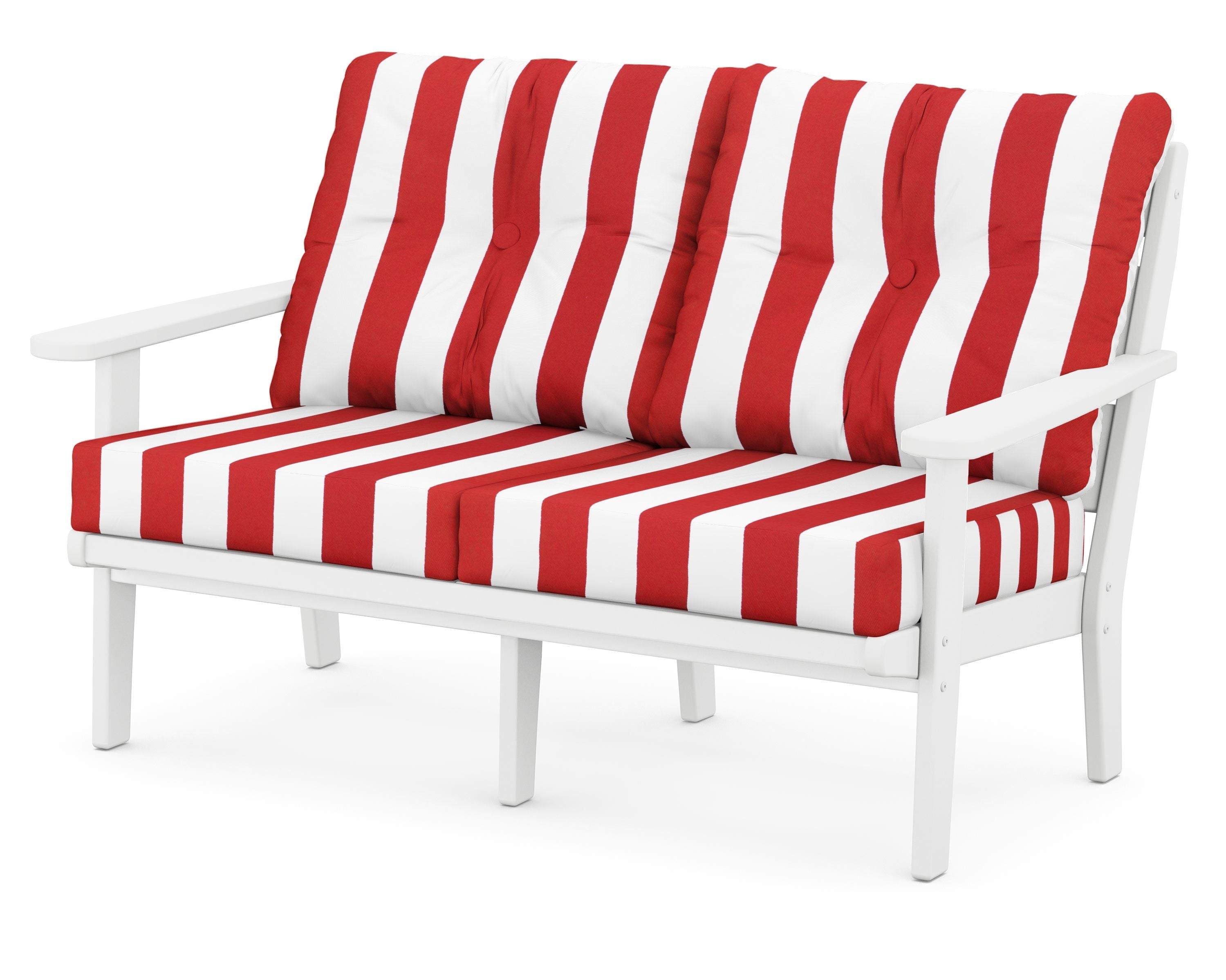 POLYWOOD® Lakeside Deep Seating Loveseat in White / Cabana Stripe Crimson