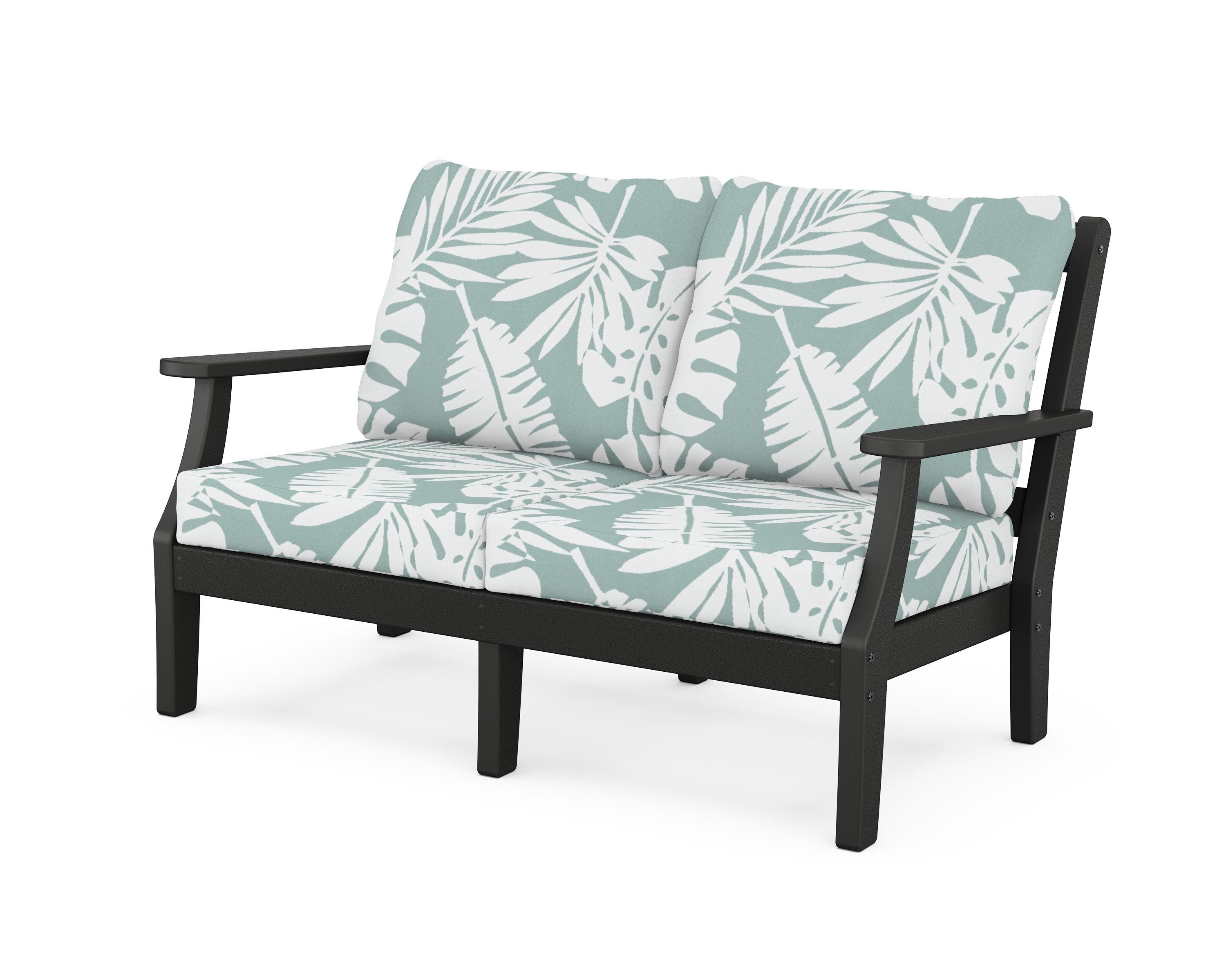 Martha Stewart by POLYWOOD® Chinoiserie Deep Seating Loveseat in Black / Leaf Glacier Spa