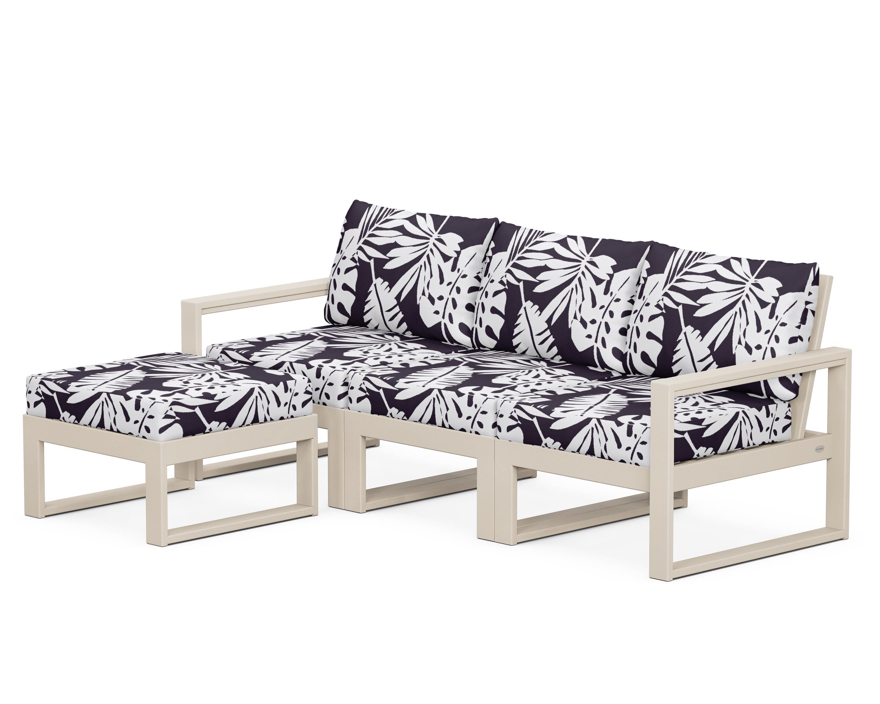 POLYWOOD® EDGE 4-Piece Modular Deep Seating Set with Ottoman in Sand / Leaf Navy
