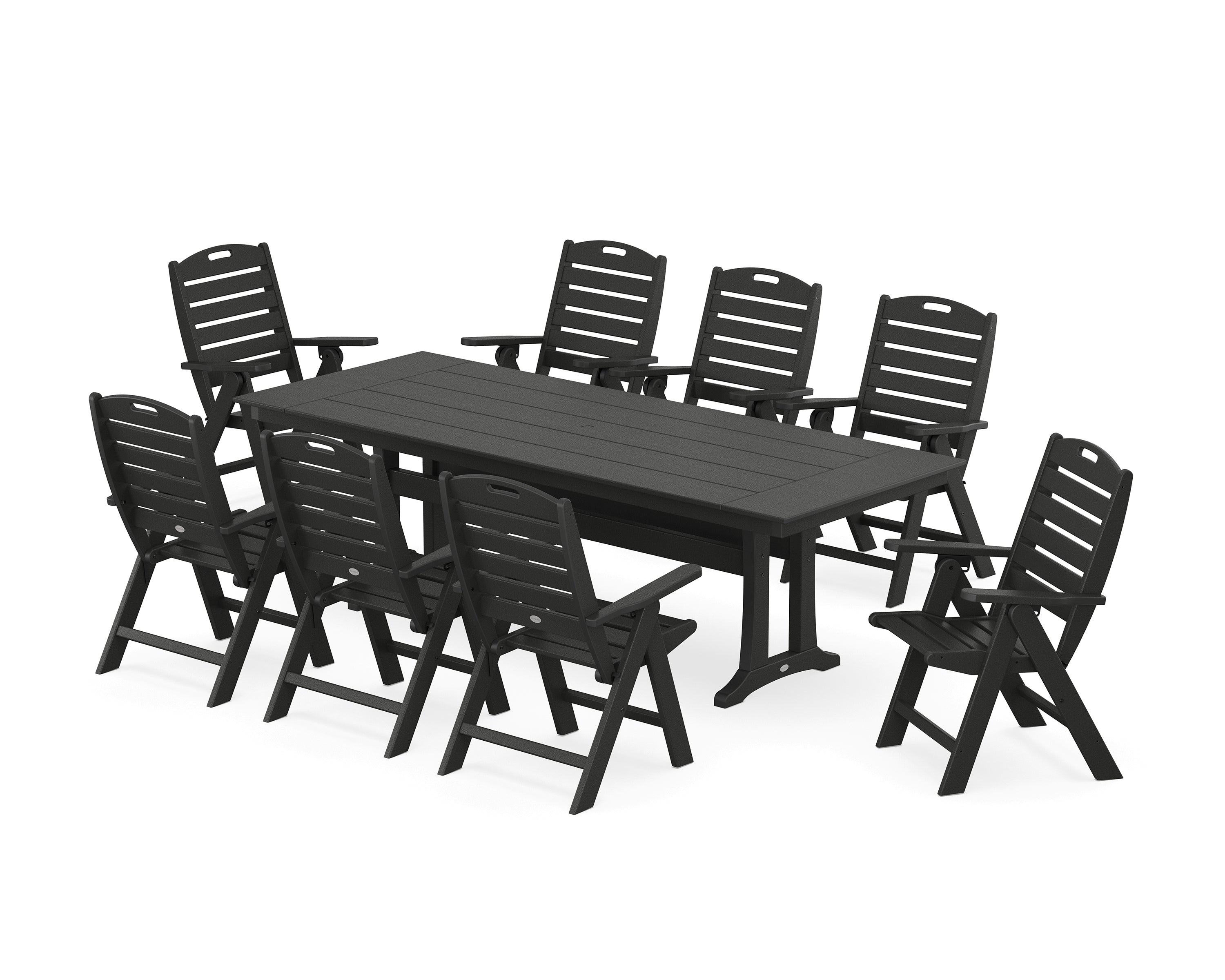 POLYWOOD® Nautical Highback 9-Piece Farmhouse Dining Set with Trestle Legs in Black