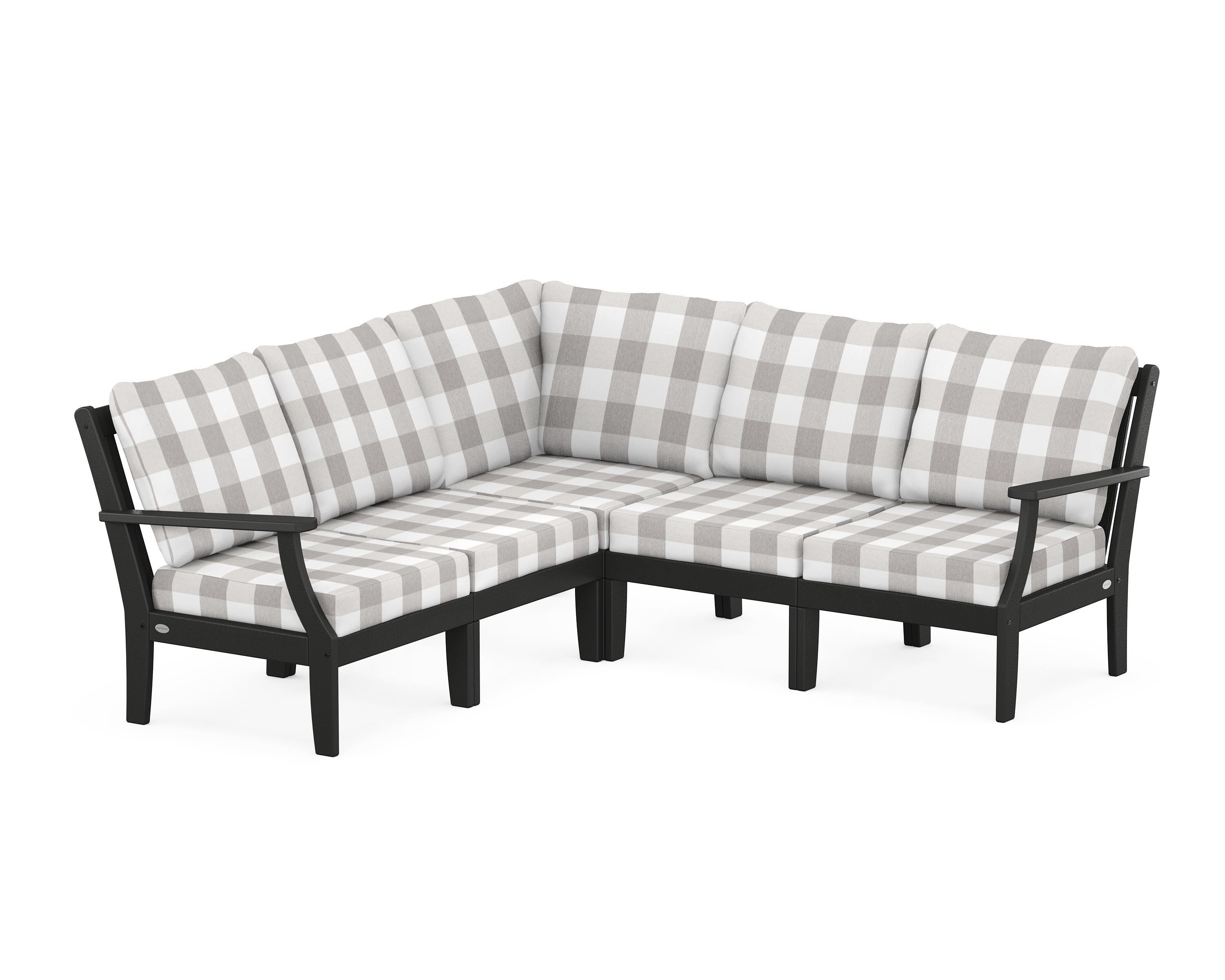POLYWOOD® Braxton Modular 5-Piece Deep Seating Set in Black / Buffalo Plaid Grey Mist