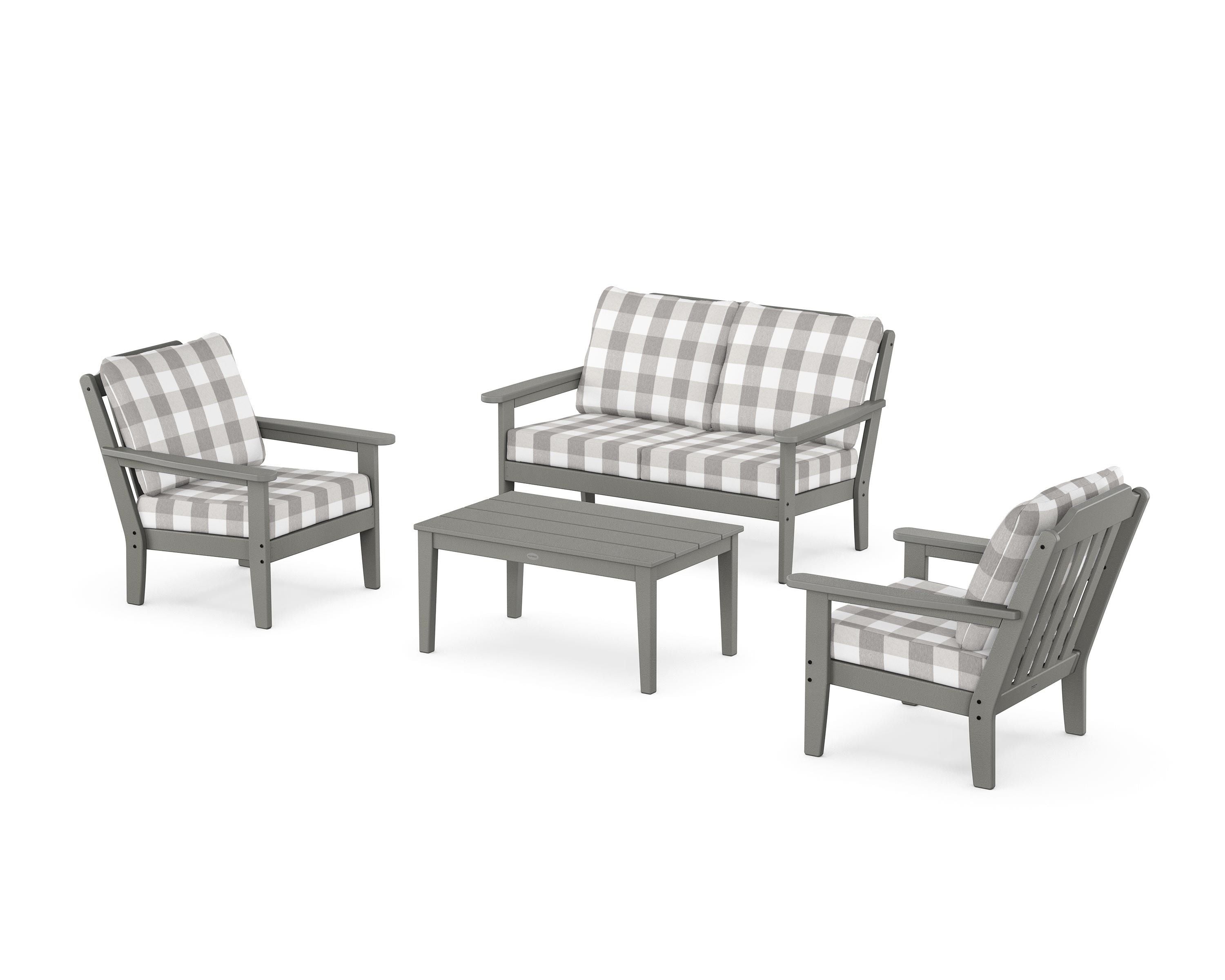 Country Living Cottage 4-Piece Deep Seating Set with Loveseat in Slate Grey / Buffalo Plaid Grey Mist