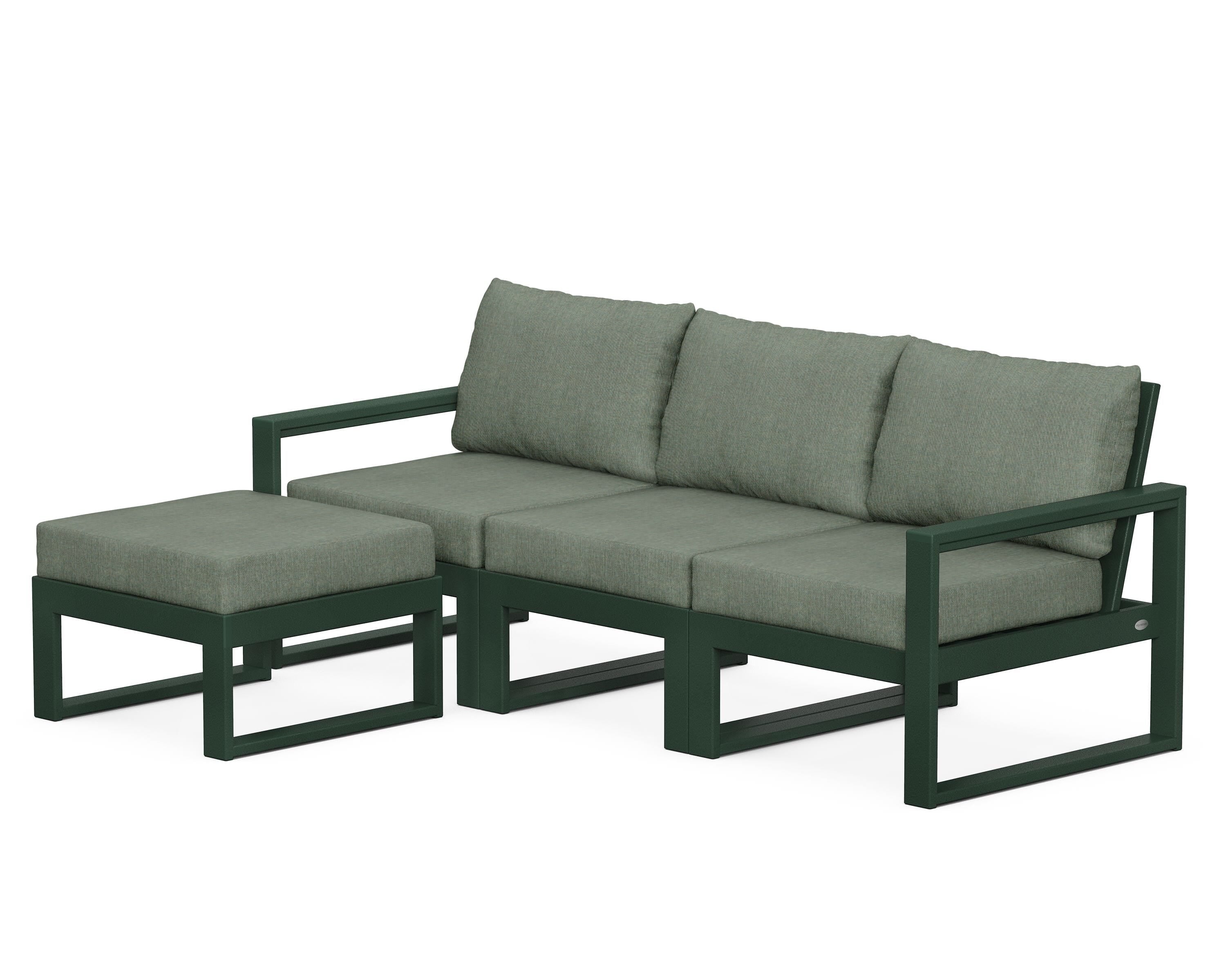 POLYWOOD® EDGE 4-Piece Modular Deep Seating Set with Ottoman in Green / Cast Sage