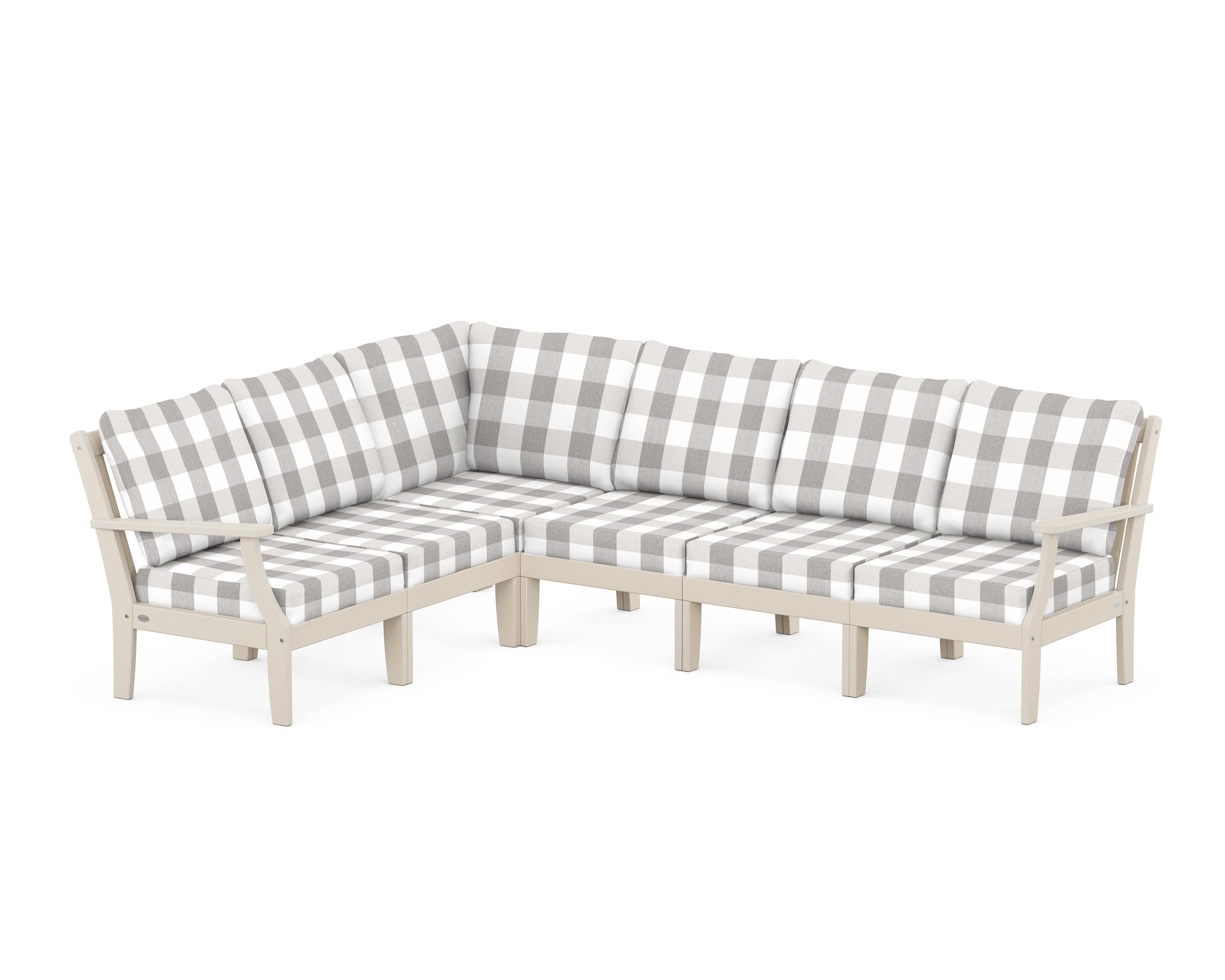 POLYWOOD® Braxton Modular 6-Piece Deep Seating Set in Sand / Buffalo Plaid Grey Mist