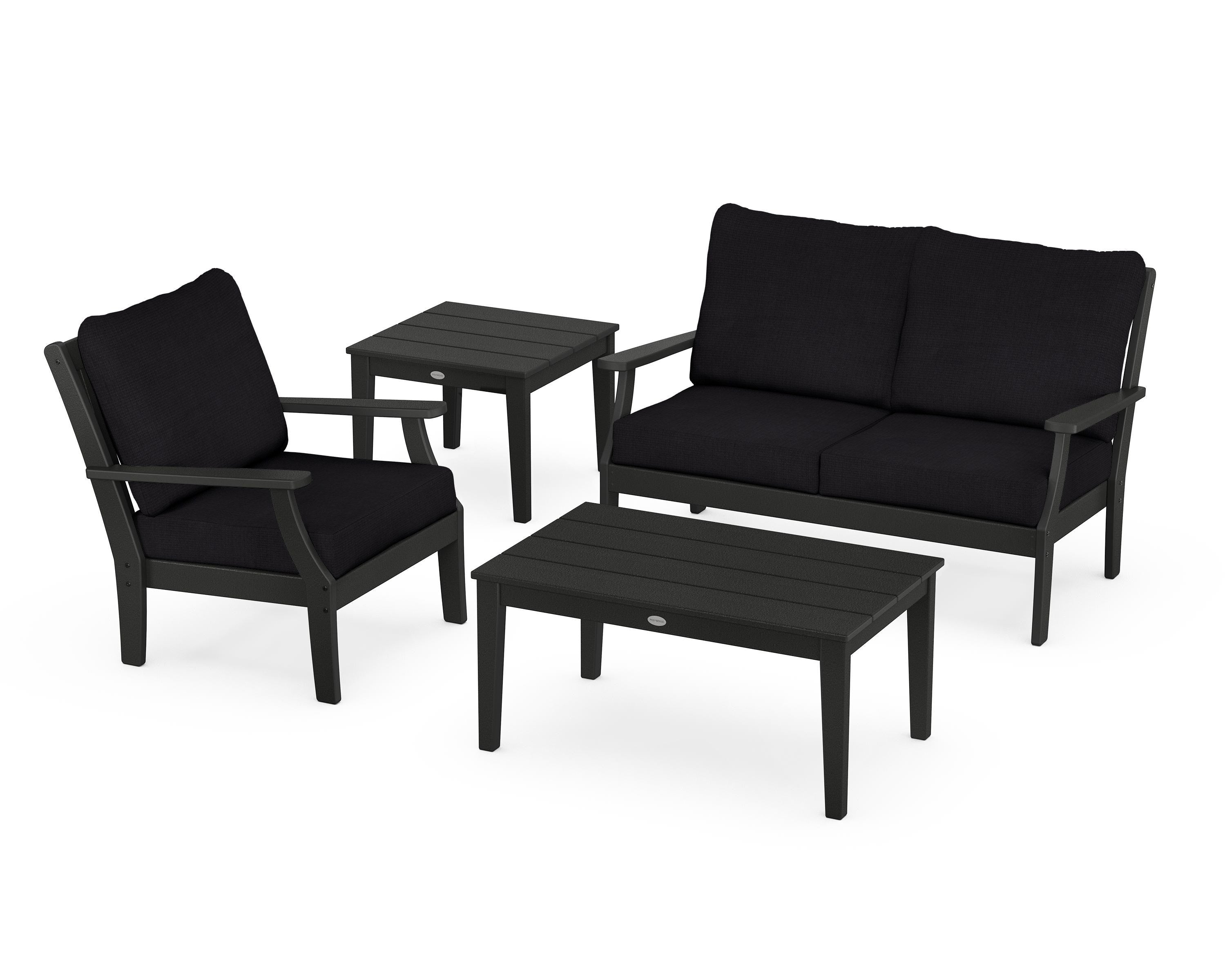 POLYWOOD® Braxton 4-Piece Deep Seating Set in Black / Midnight Linen