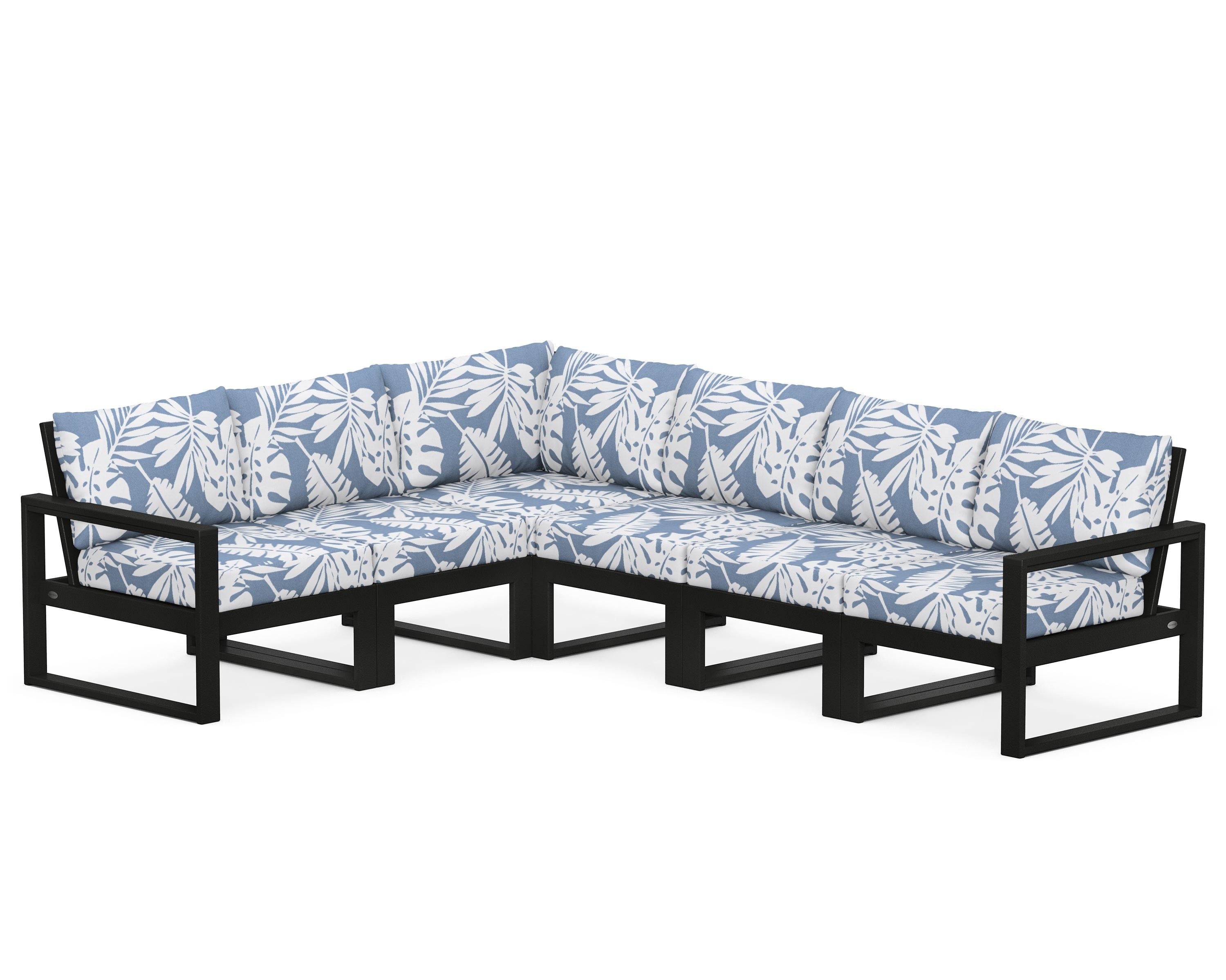 POLYWOOD® EDGE 6-Piece Modular Deep Seating Set in Black / Leaf Sky Blue