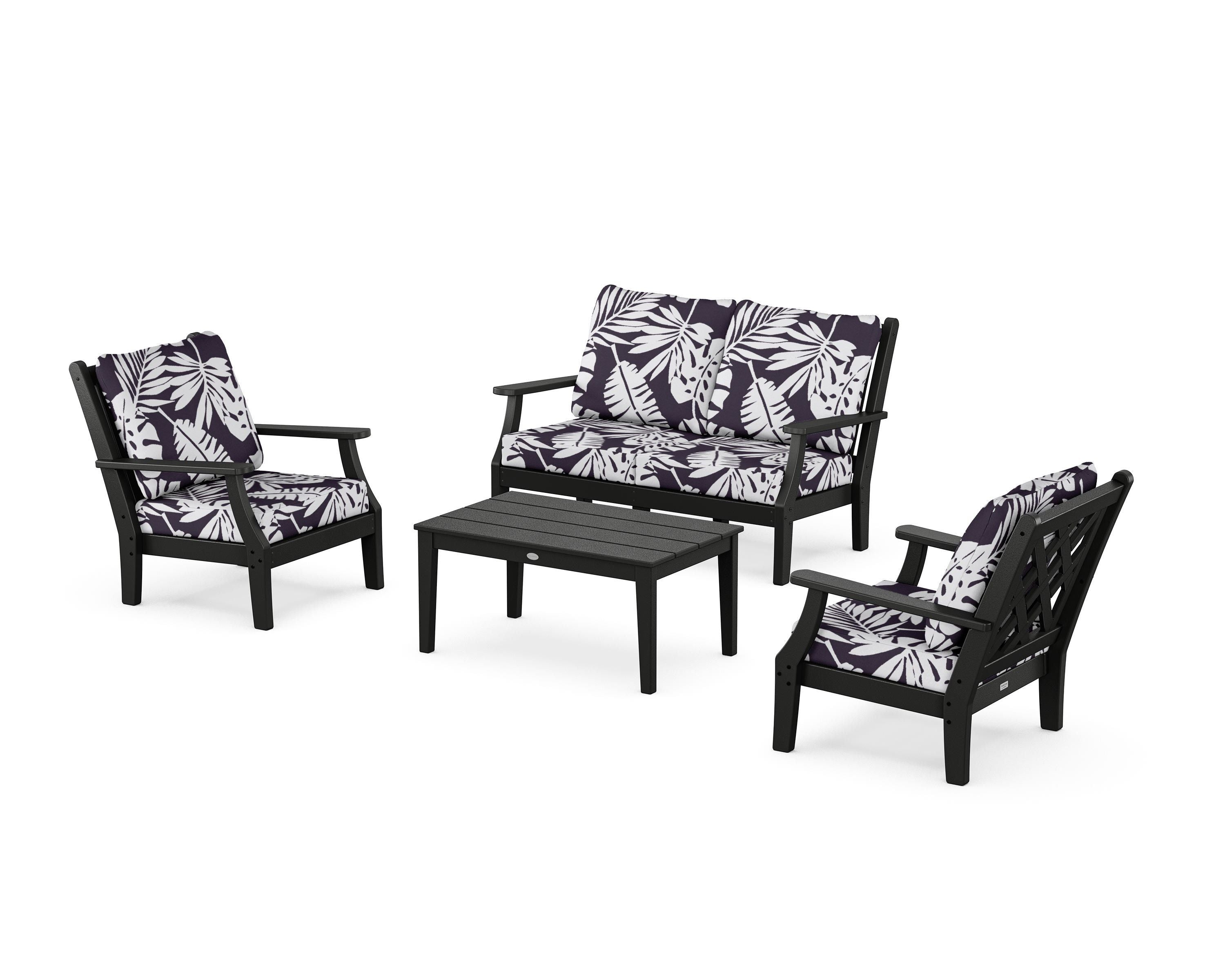 Country Living Wovendale 4-Piece Deep Seating Set with Loveseat in Black / Leaf Navy