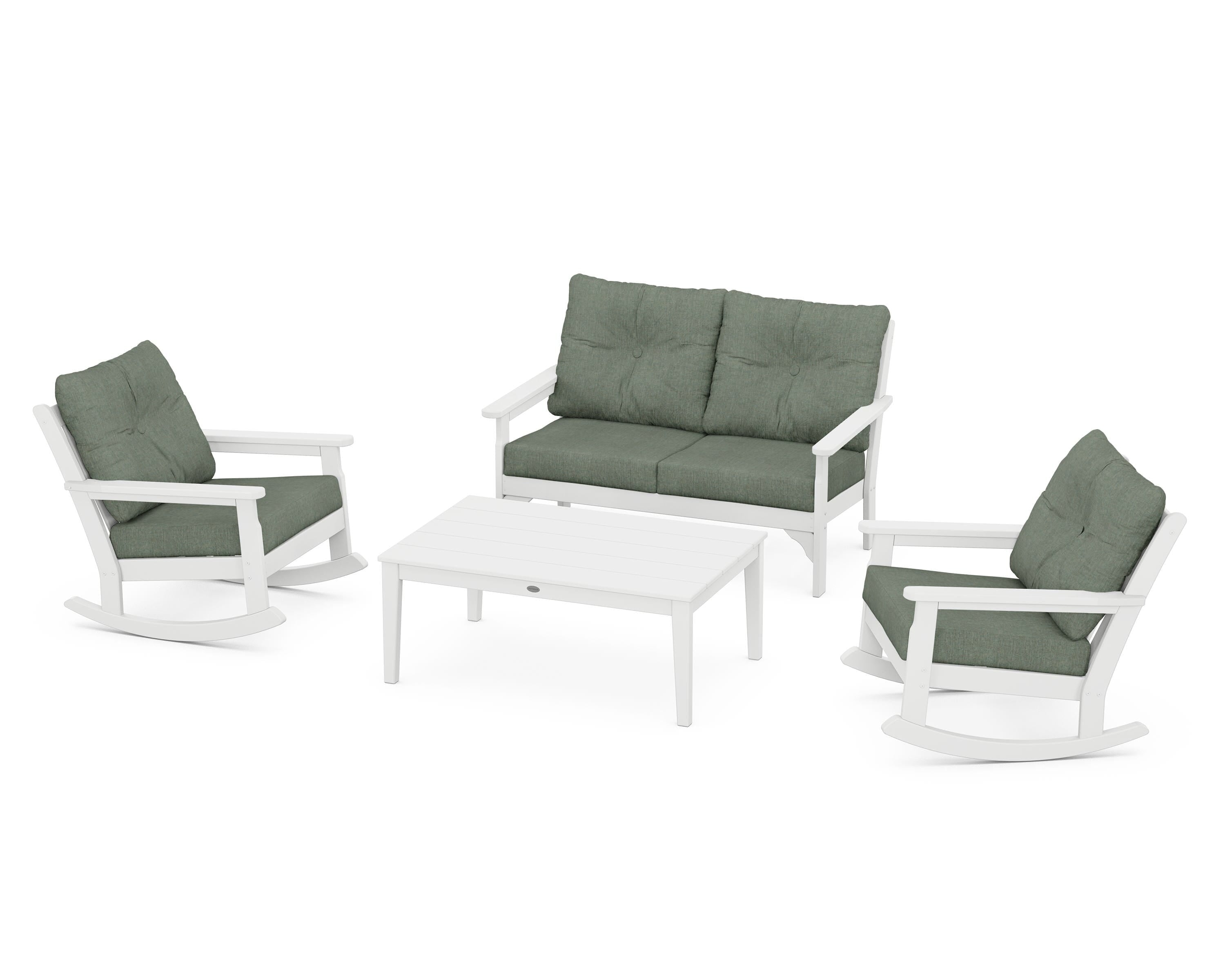 POLYWOOD® Vineyard 4-Piece Deep Seating Rocking Chair Set in White / Cast Sage