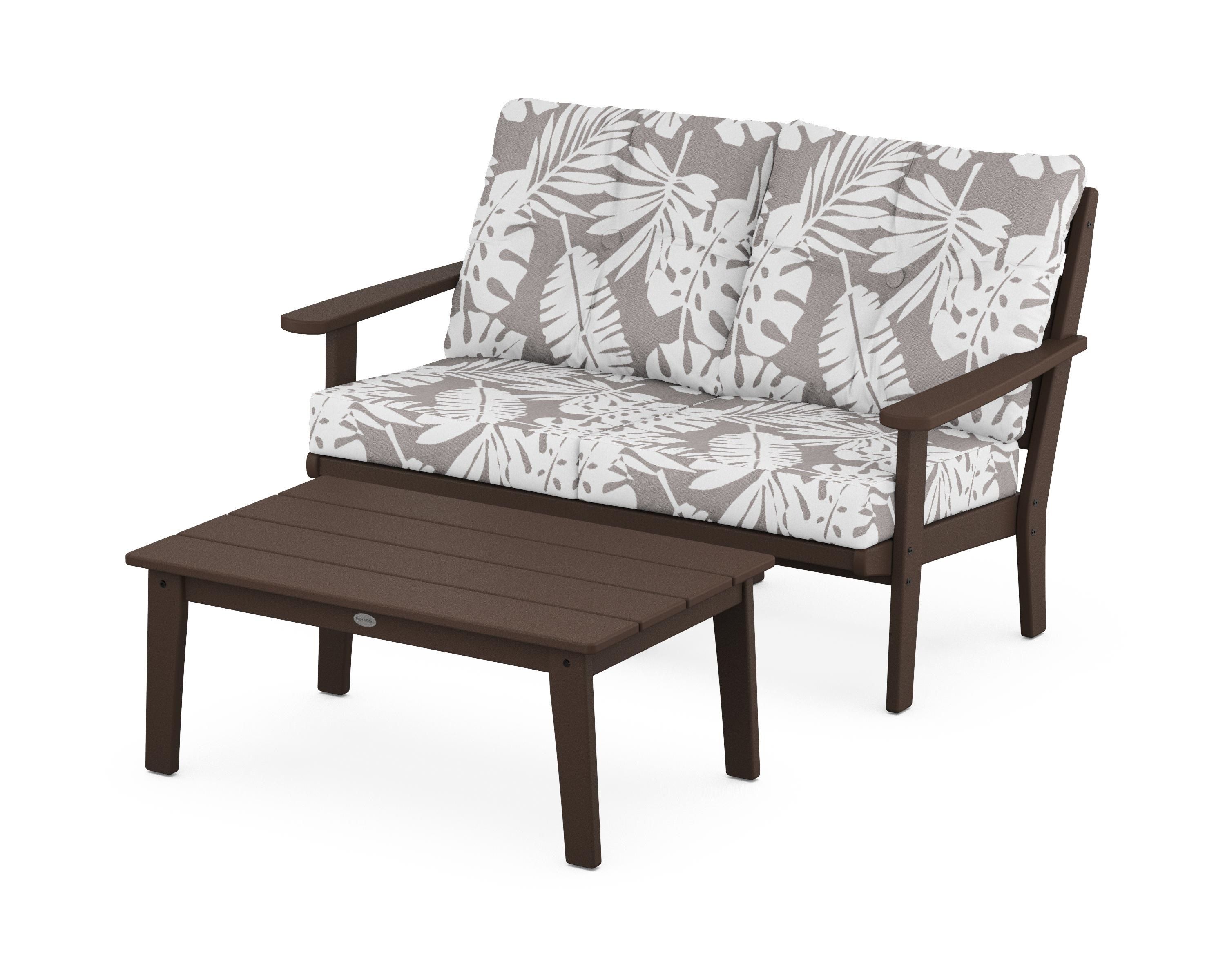 POLYWOOD® Lakeside 2-Piece Lounge Loveseat Set in Mahogany / Leaf Grey Mist