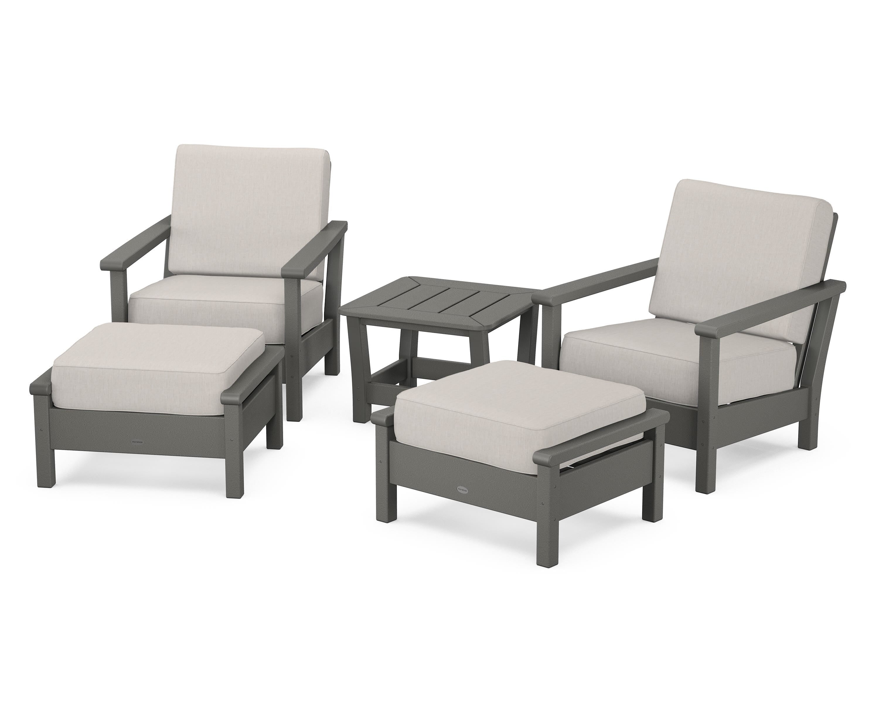 POLYWOOD® Harbour 5-Piece Deep Seating Chair Set in Slate Grey / Cast Ash