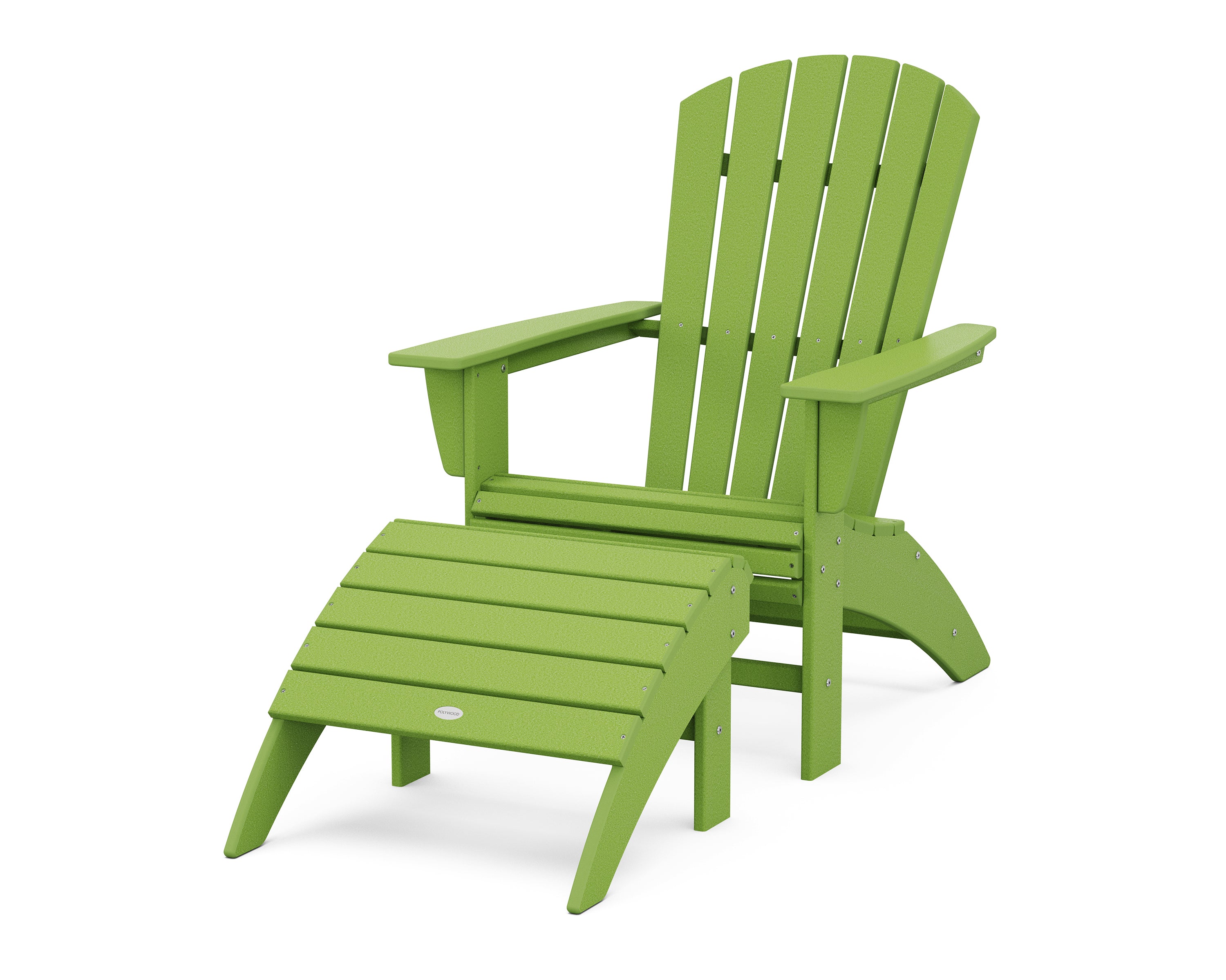 POLYWOOD® Nautical Curveback Adirondack Chair 2-Piece Set with Ottoman in Lime