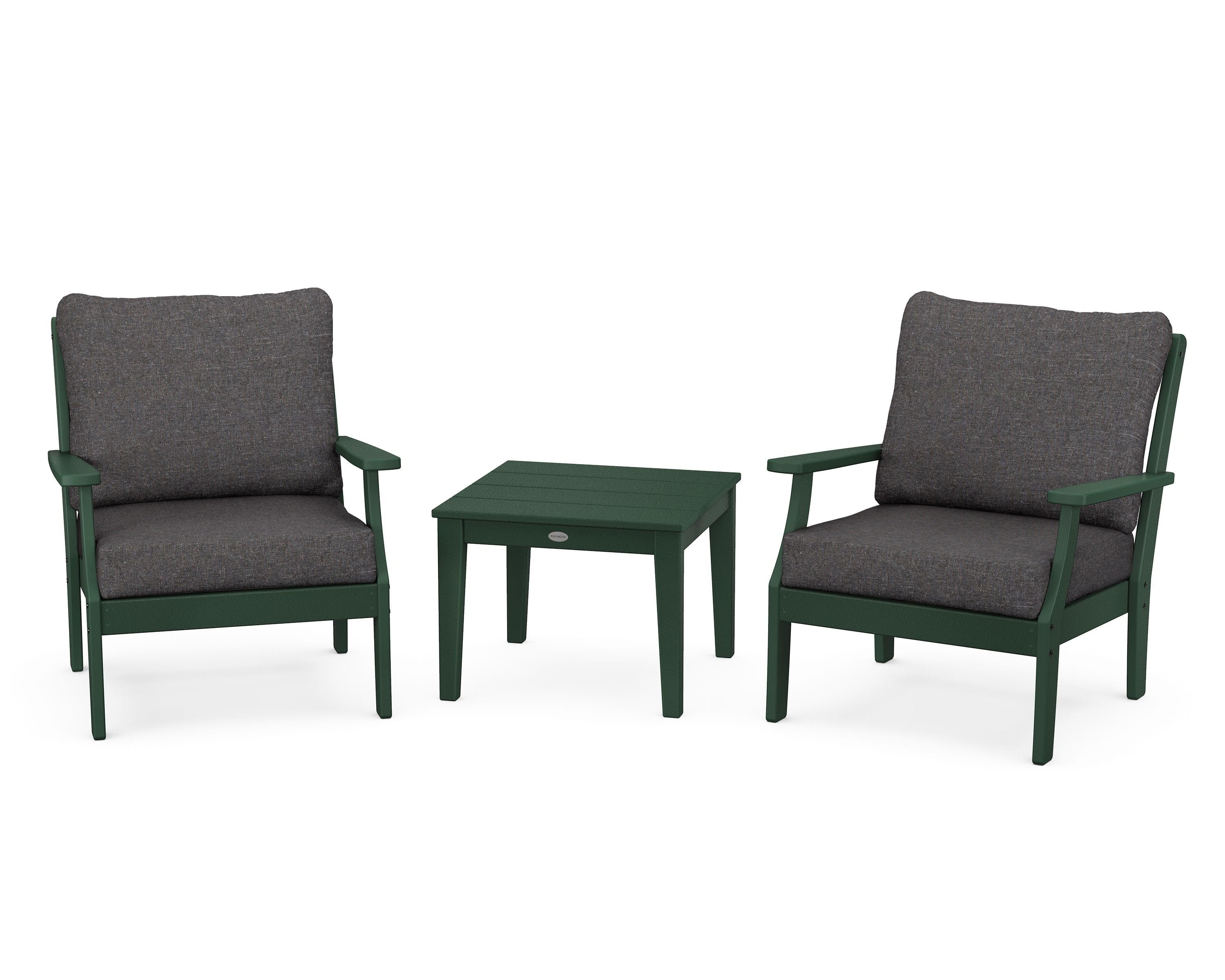 POLYWOOD® Braxton 3-Piece Deep Seating Set in Green / Ash Charcoal
