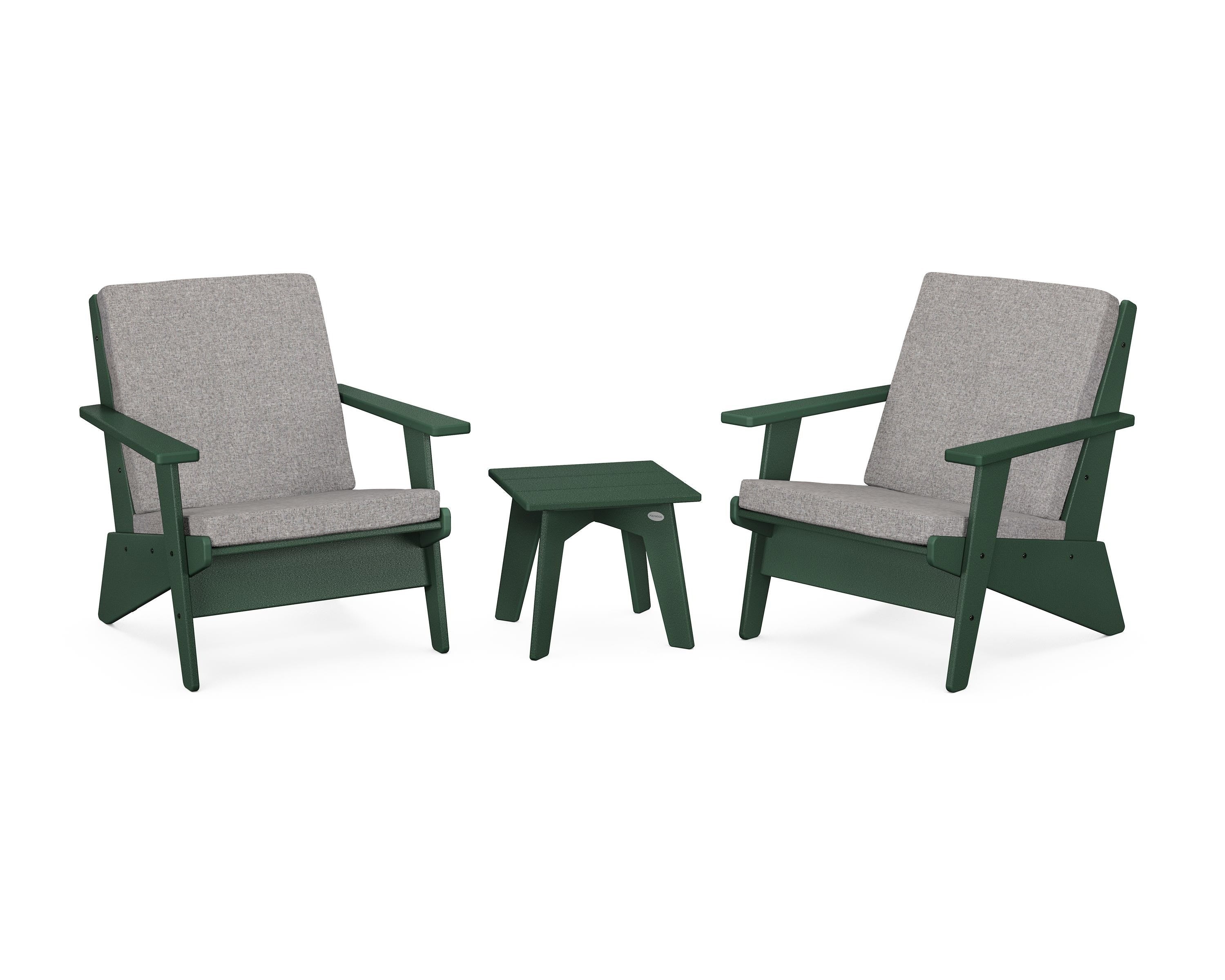POLYWOOD® Riviera Modern Lounge 3-Piece Set in Green / Grey Mist