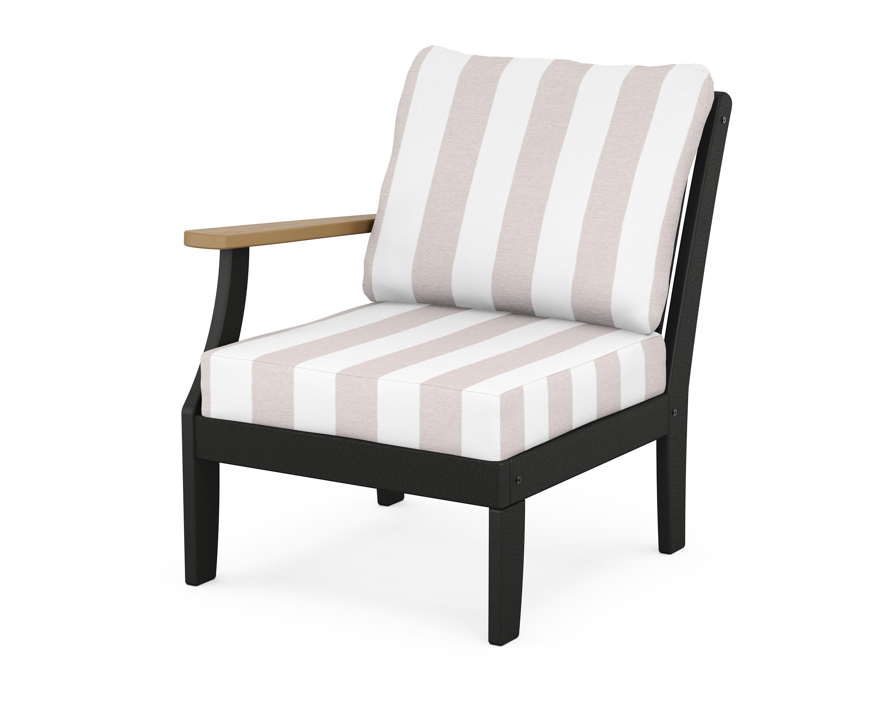 POLYWOOD® Braxton Modular Left Arm Chair in Black / Natural / Cabana Stripe Dune Burlap