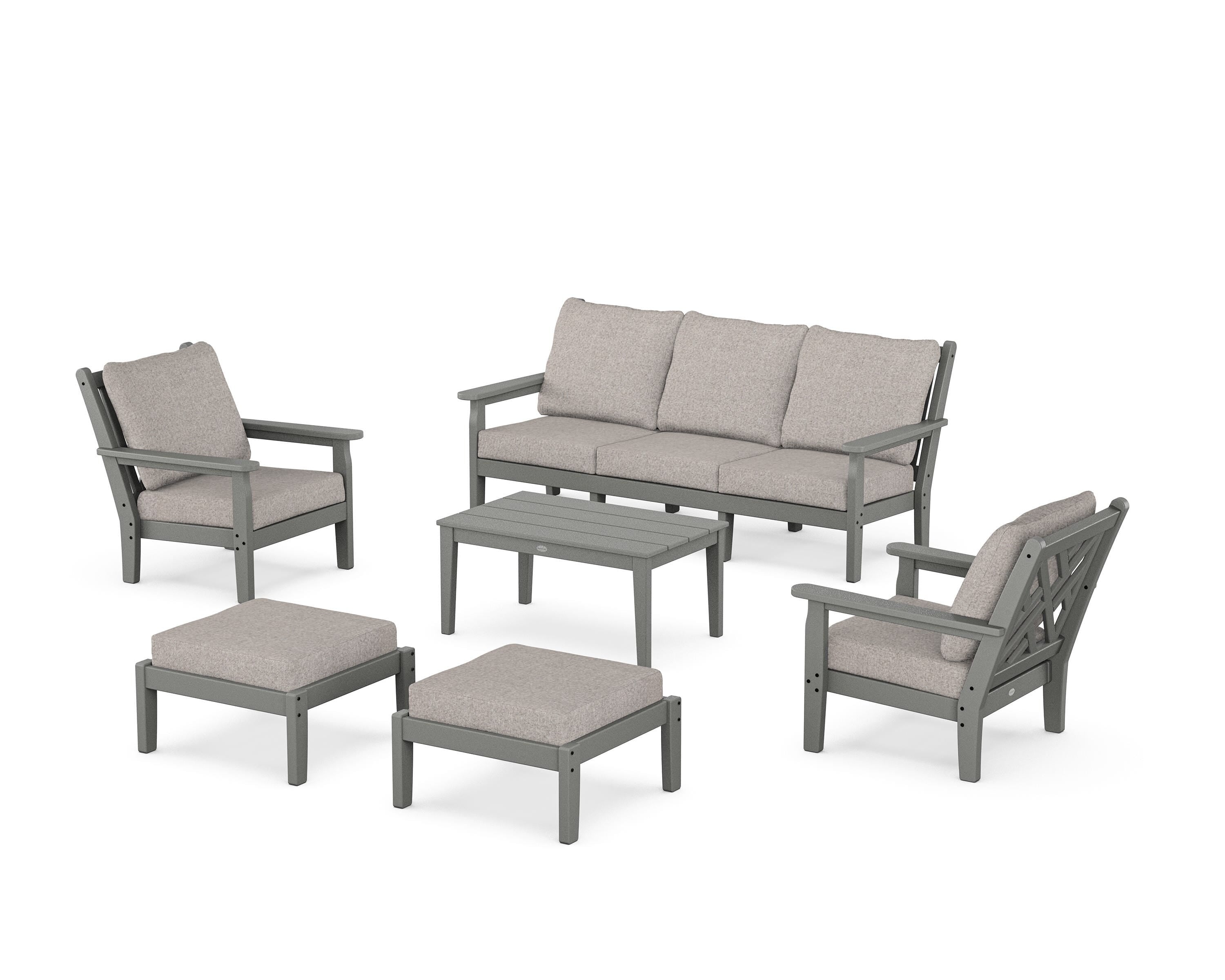 POLYWOOD® Chippendale 6-Piece Lounge Sofa Set in Slate Grey / Weathered Tweed