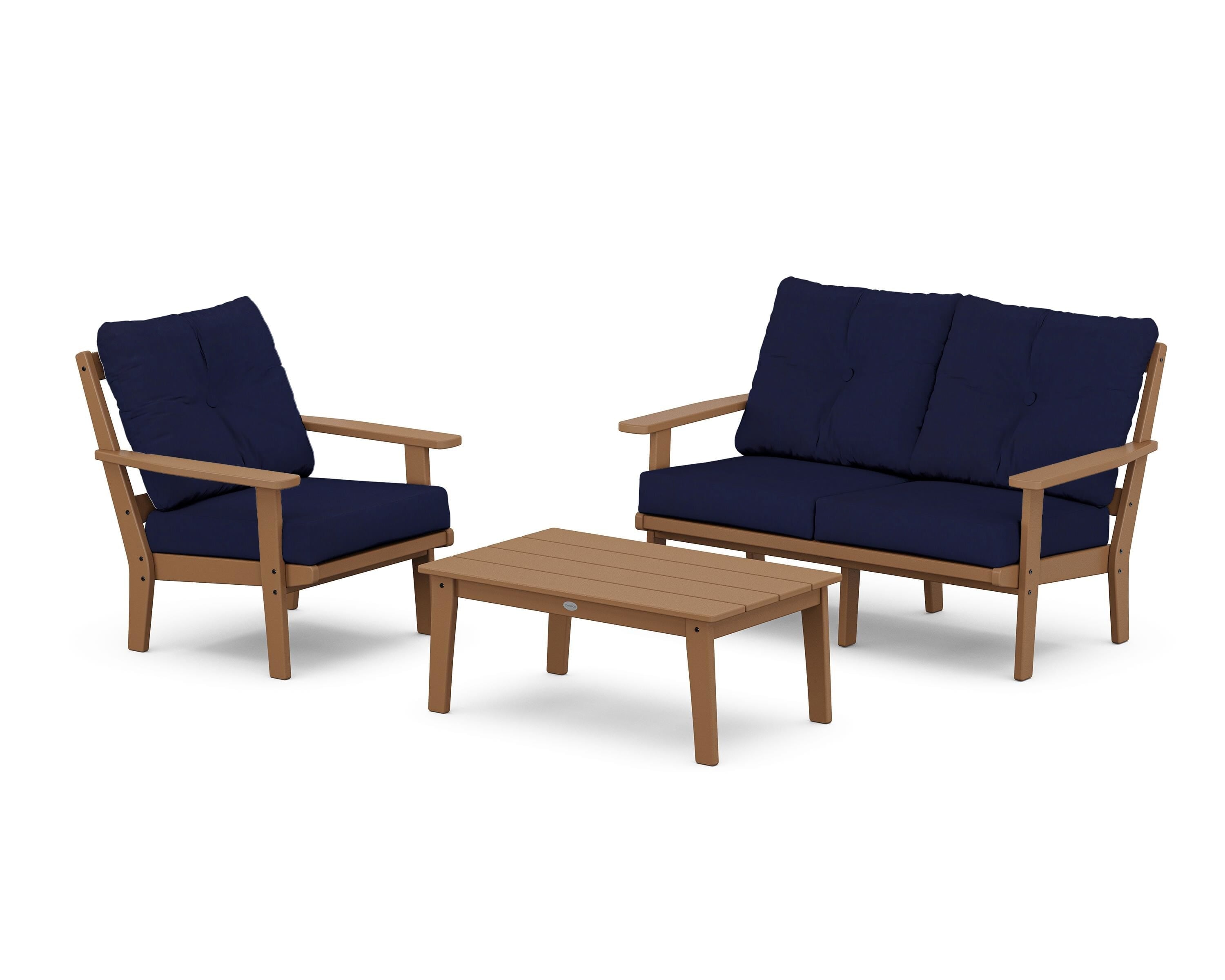 POLYWOOD® Prairie 3-Piece Deep Seating Set with Loveseat in Teak / Navy