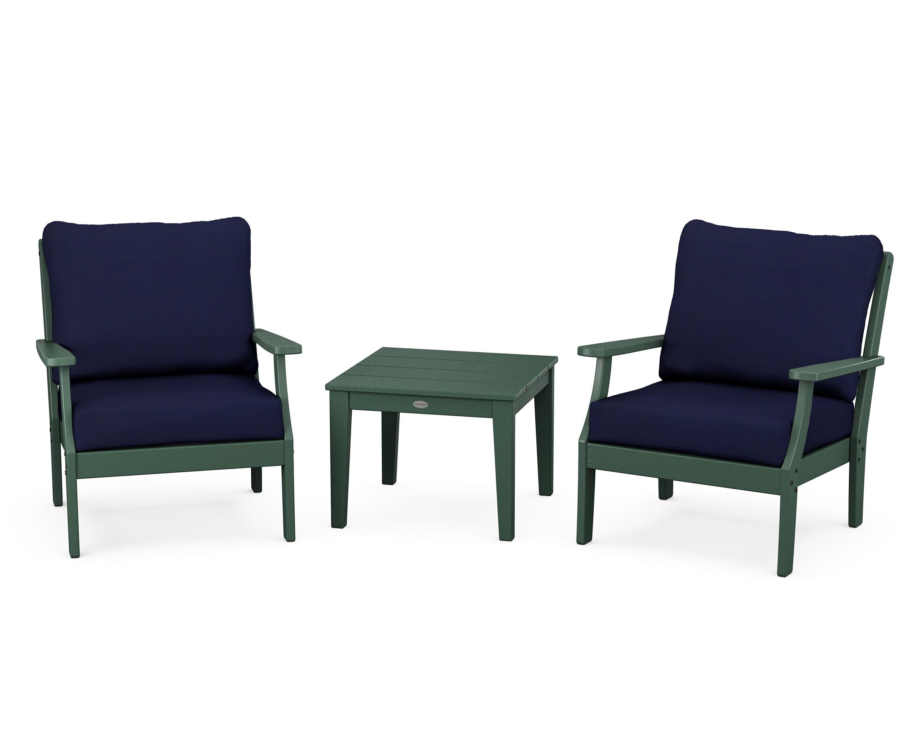 POLYWOOD® Braxton 3-Piece Deep Seating Set in Green / Navy