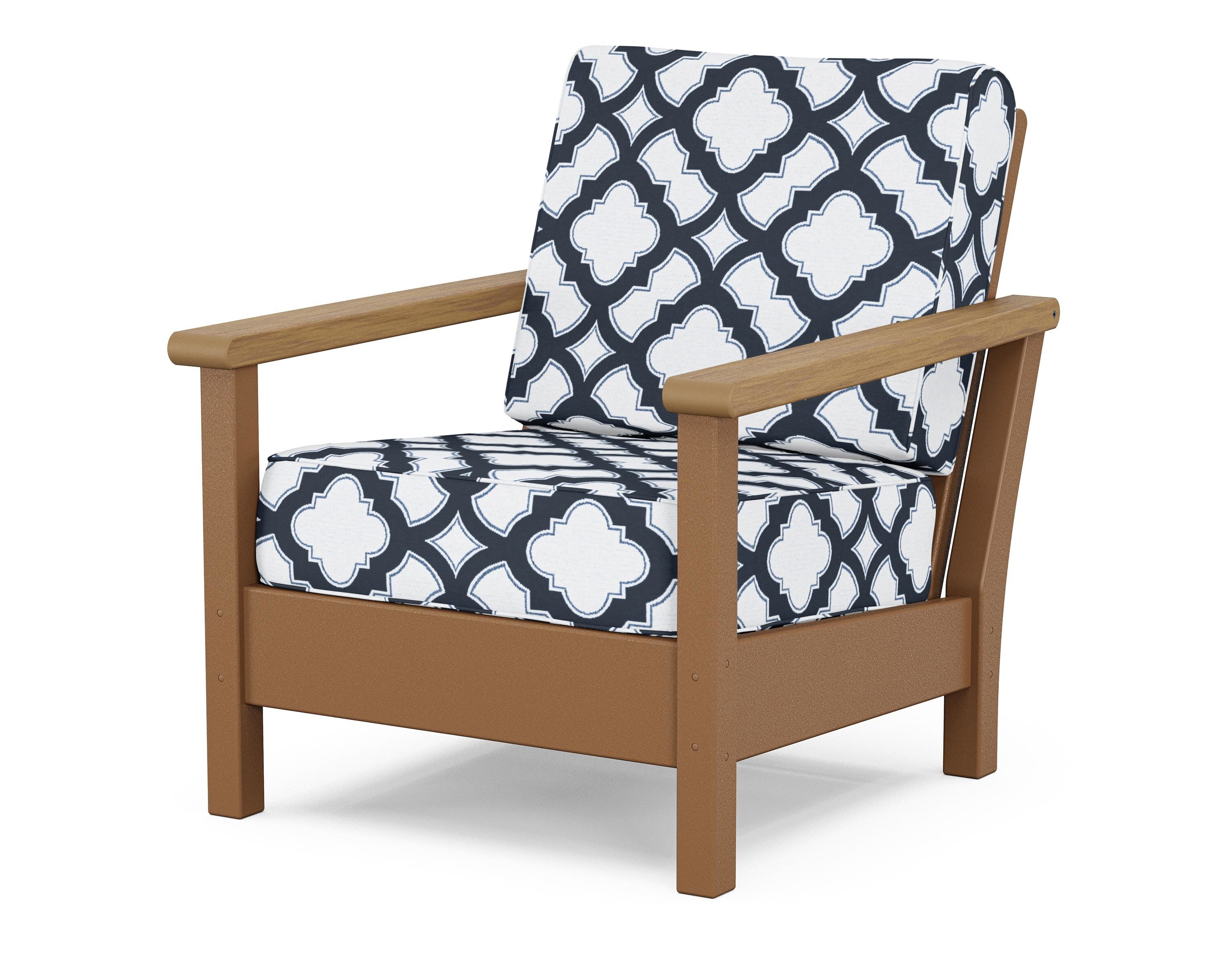 POLYWOOD® Harbour Deep Seating Chair in Teak / Natural / Trellis Marine Indigo