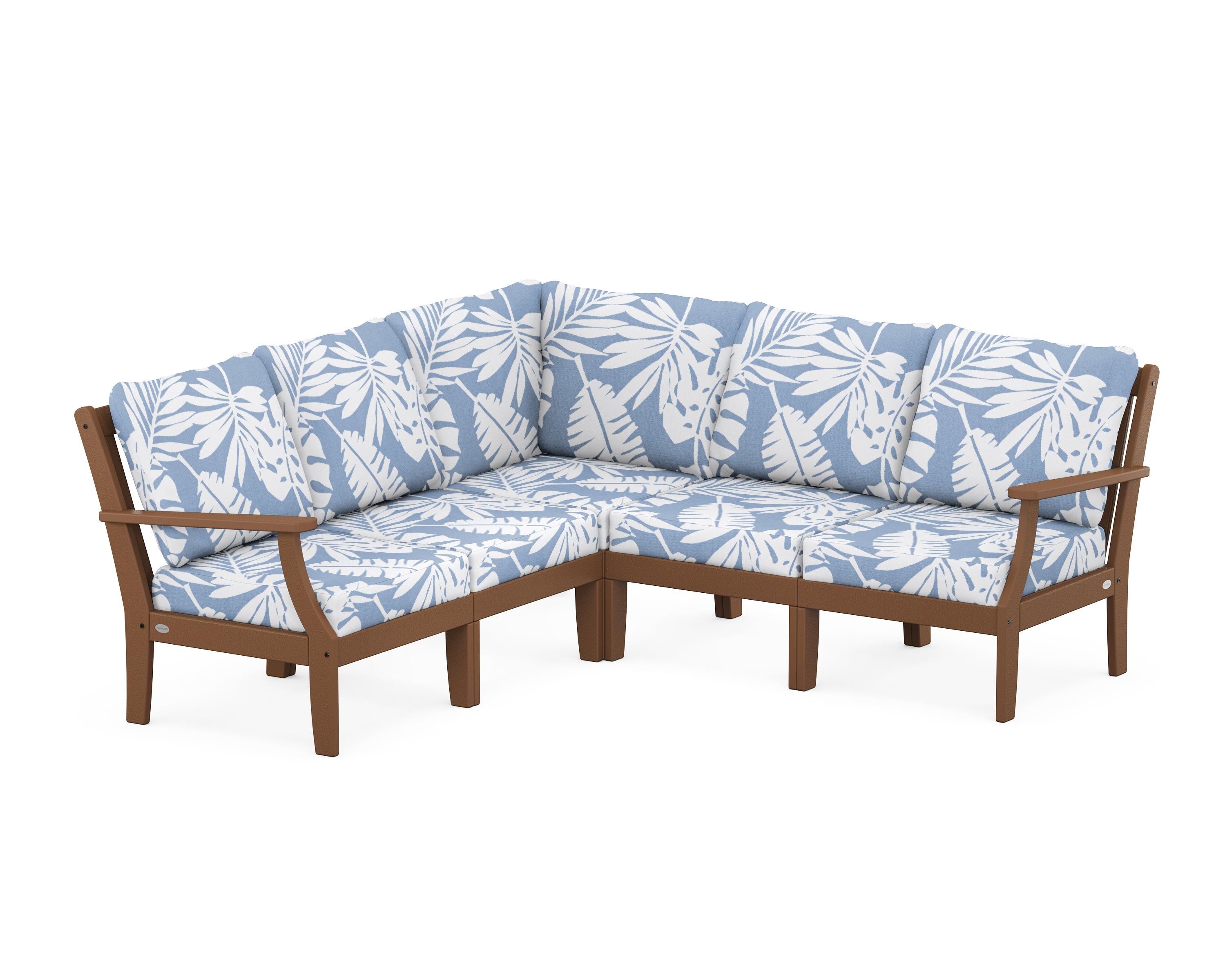 POLYWOOD® Braxton Modular 5-Piece Deep Seating Set in Teak / Leaf Sky Blue