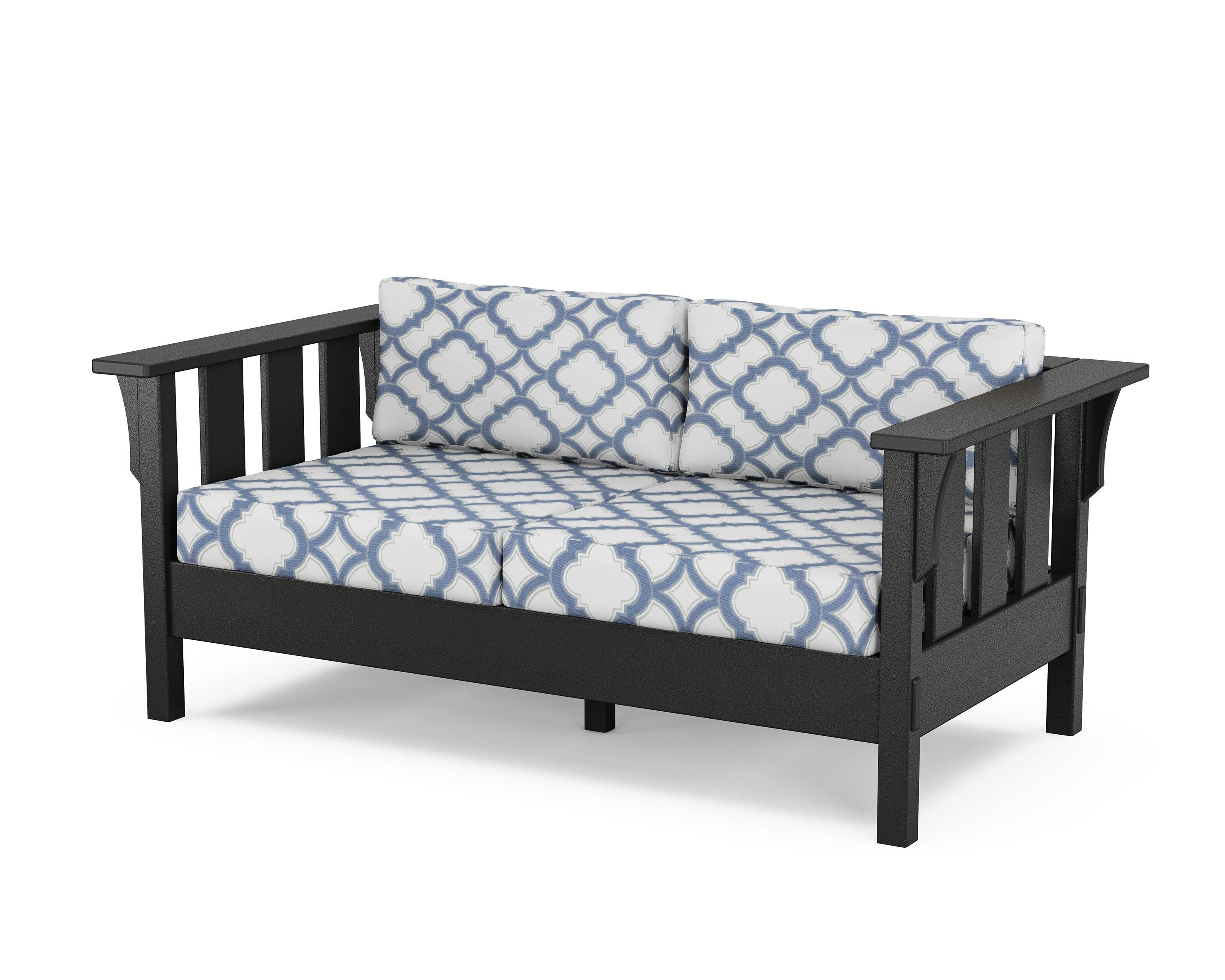 Martha Stewart by POLYWOOD® Acadia Deep Seating Loveseat in Black / Trellis Sky Blue