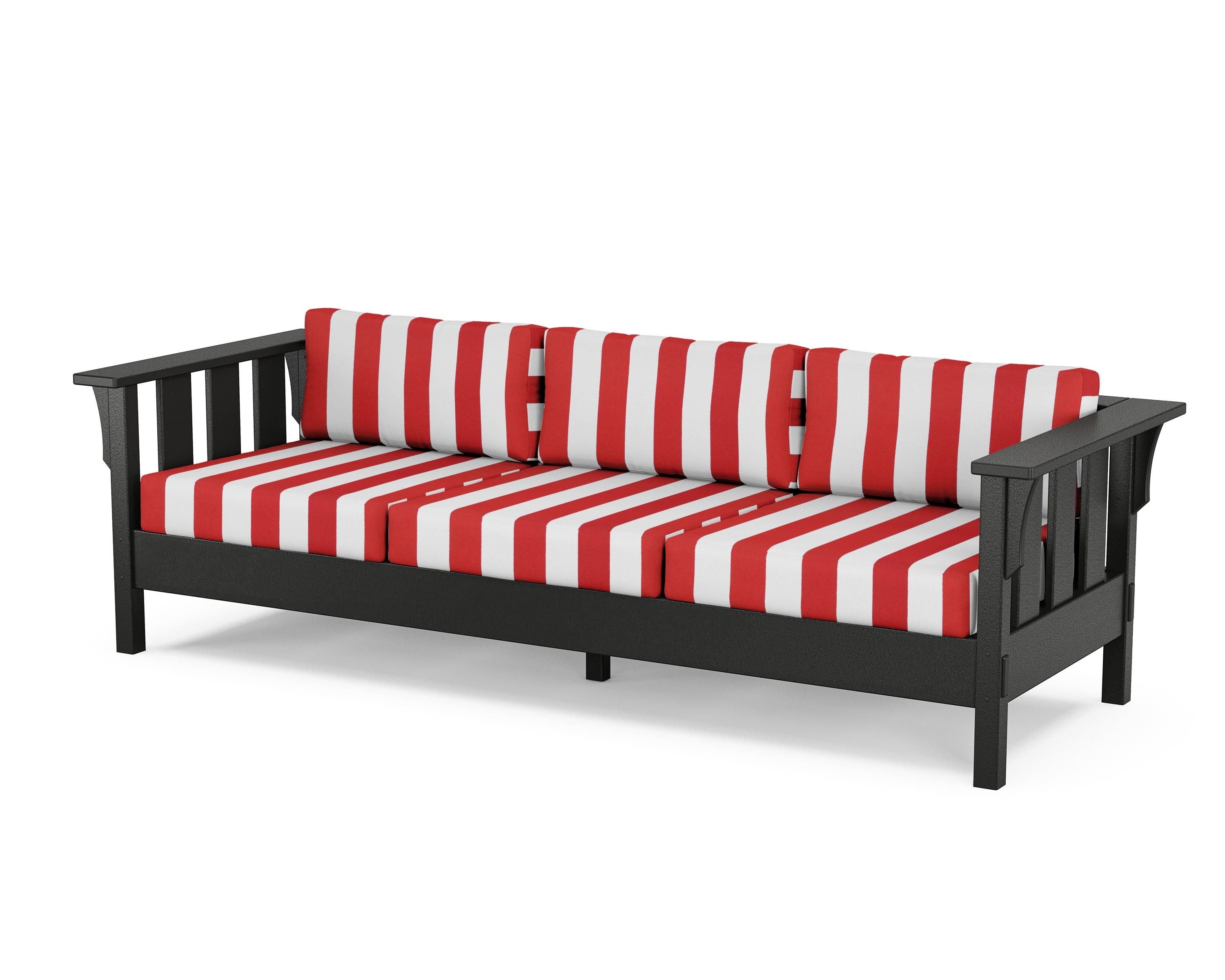 Martha Stewart by POLYWOOD® Acadia Deep Seating Sofa in Black / Cabana Stripe Crimson