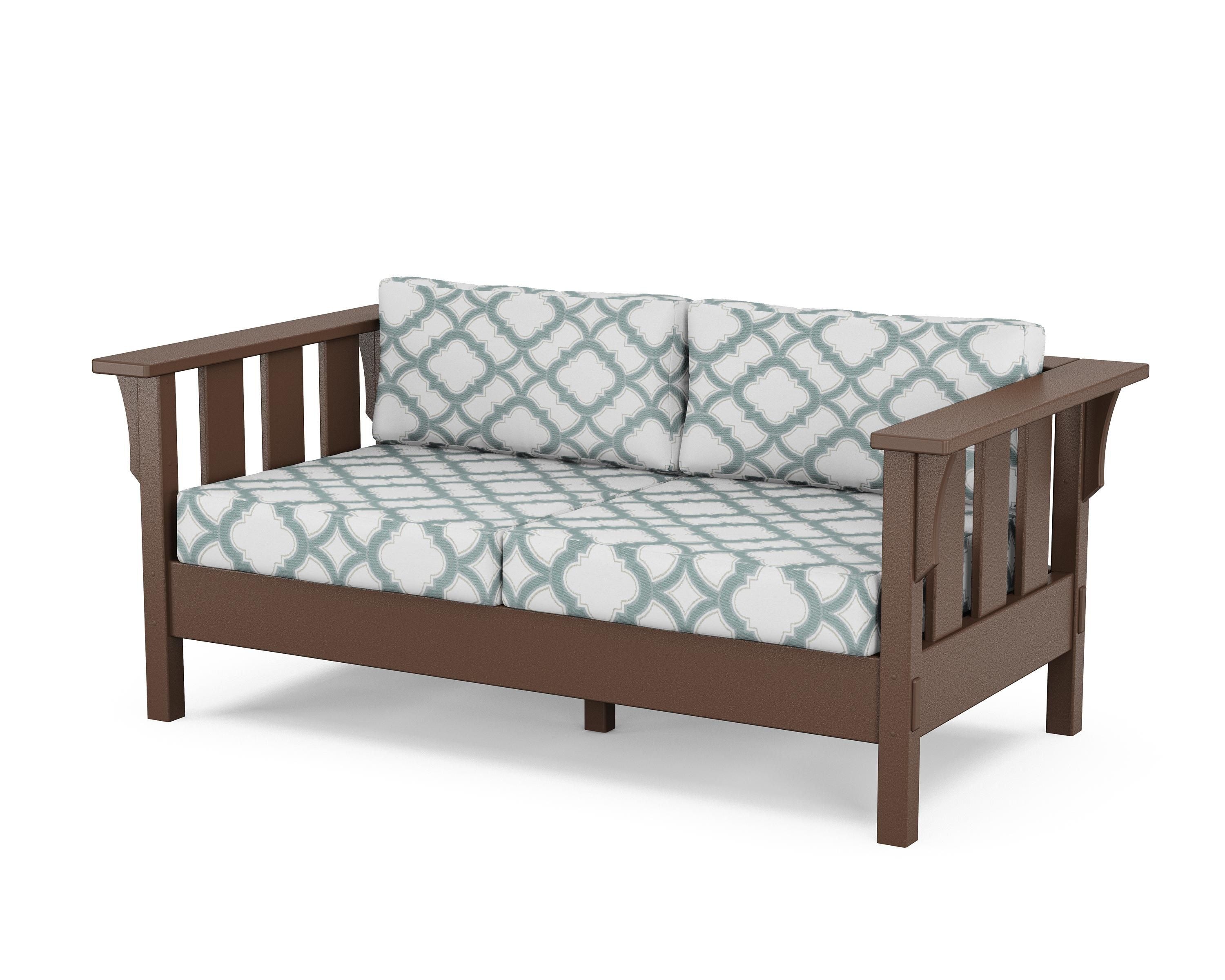 Martha Stewart by POLYWOOD® Acadia Deep Seating Loveseat in Mahogany / Trellis Glacier Spa