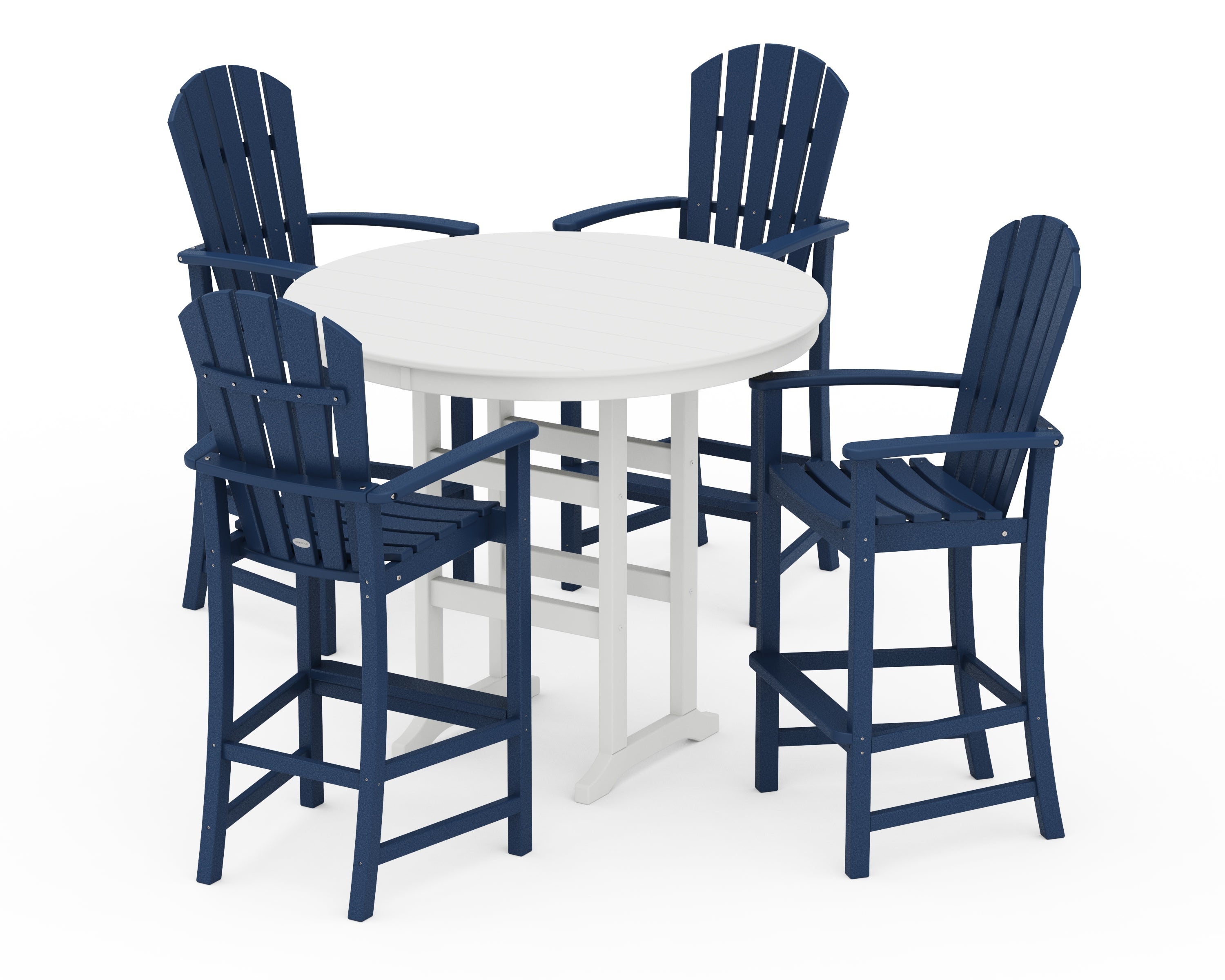 POLYWOOD® Palm Coast 5-Piece Round Farmhouse Bar Set in Navy / White