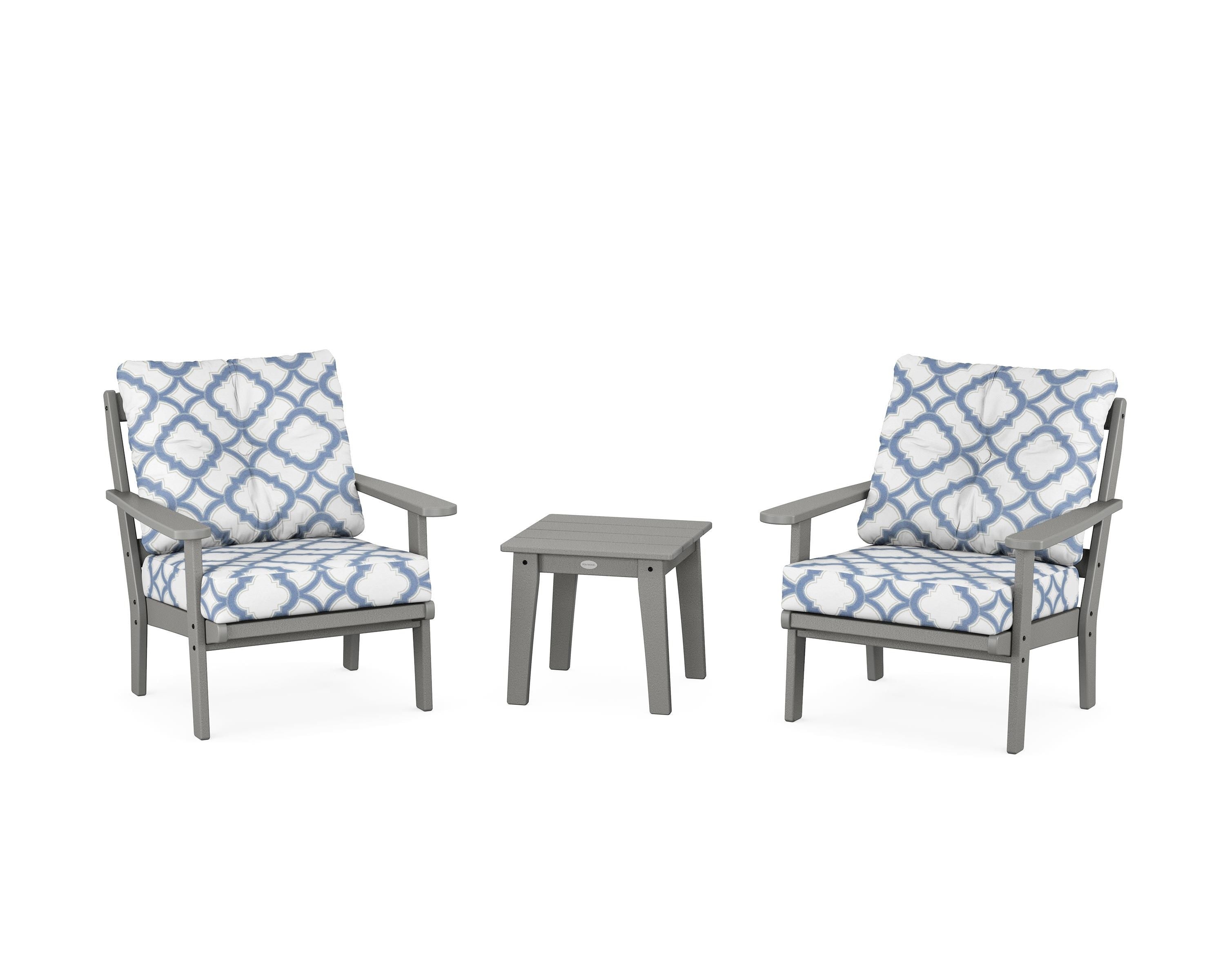 POLYWOOD® Mission 3-Piece Deep Seating Set in Slate Grey / Trellis Sky Blue