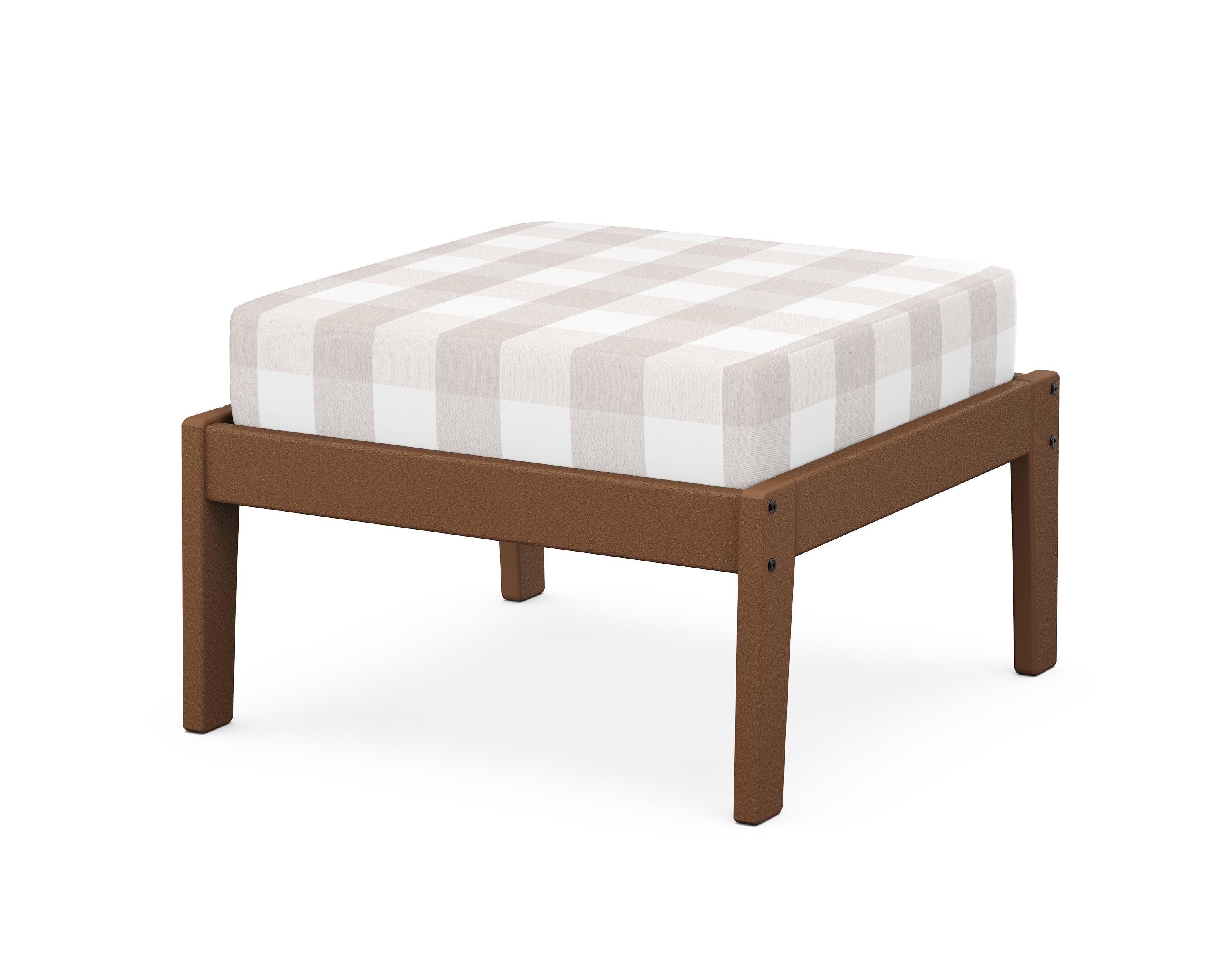 Unbranded Deep Seating Ottoman in Teak / Buffalo Plaid Dune Burlap