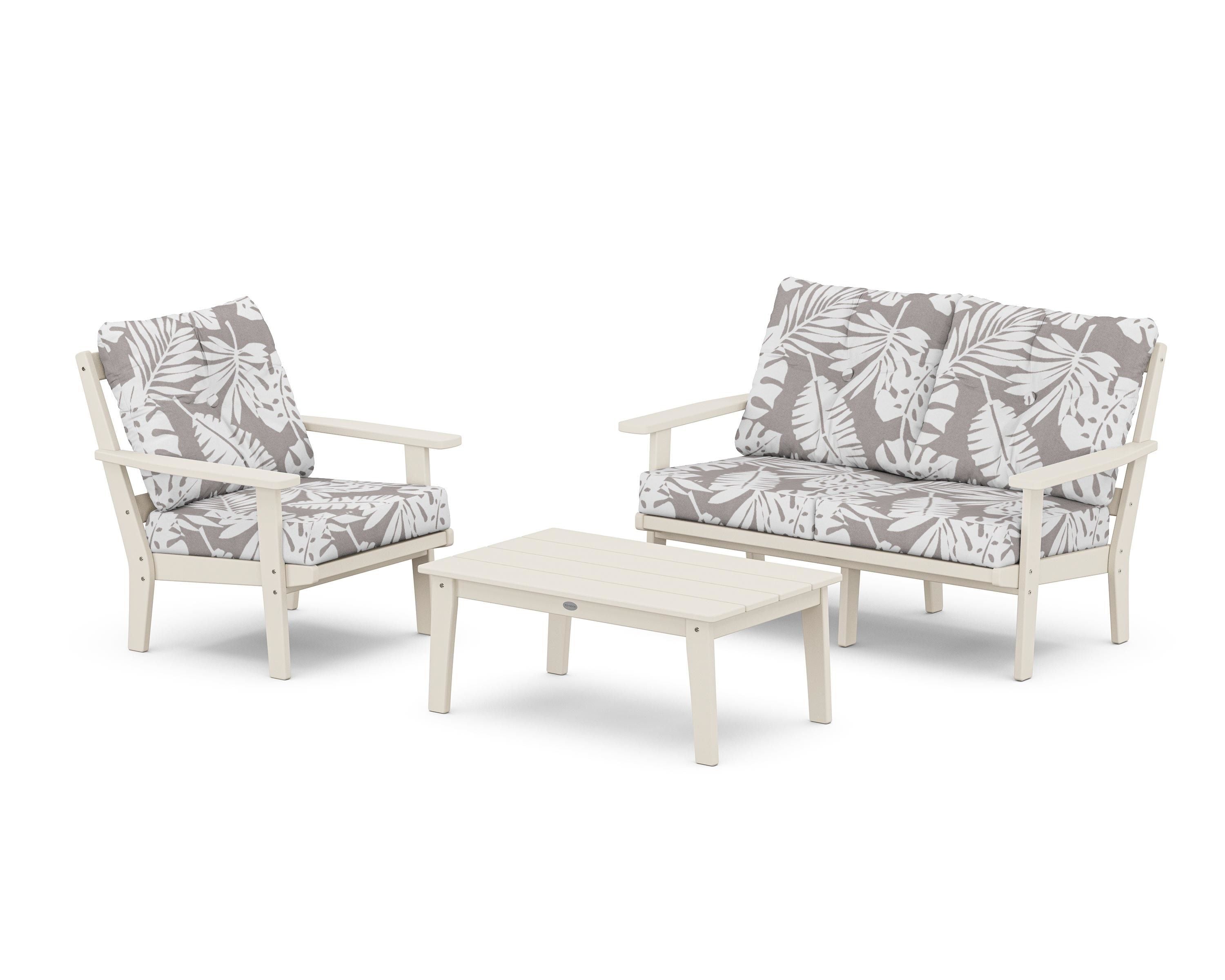 POLYWOOD® Oxford 3-Piece Deep Seating Set with Loveseat in Sand / Leaf Grey Mist