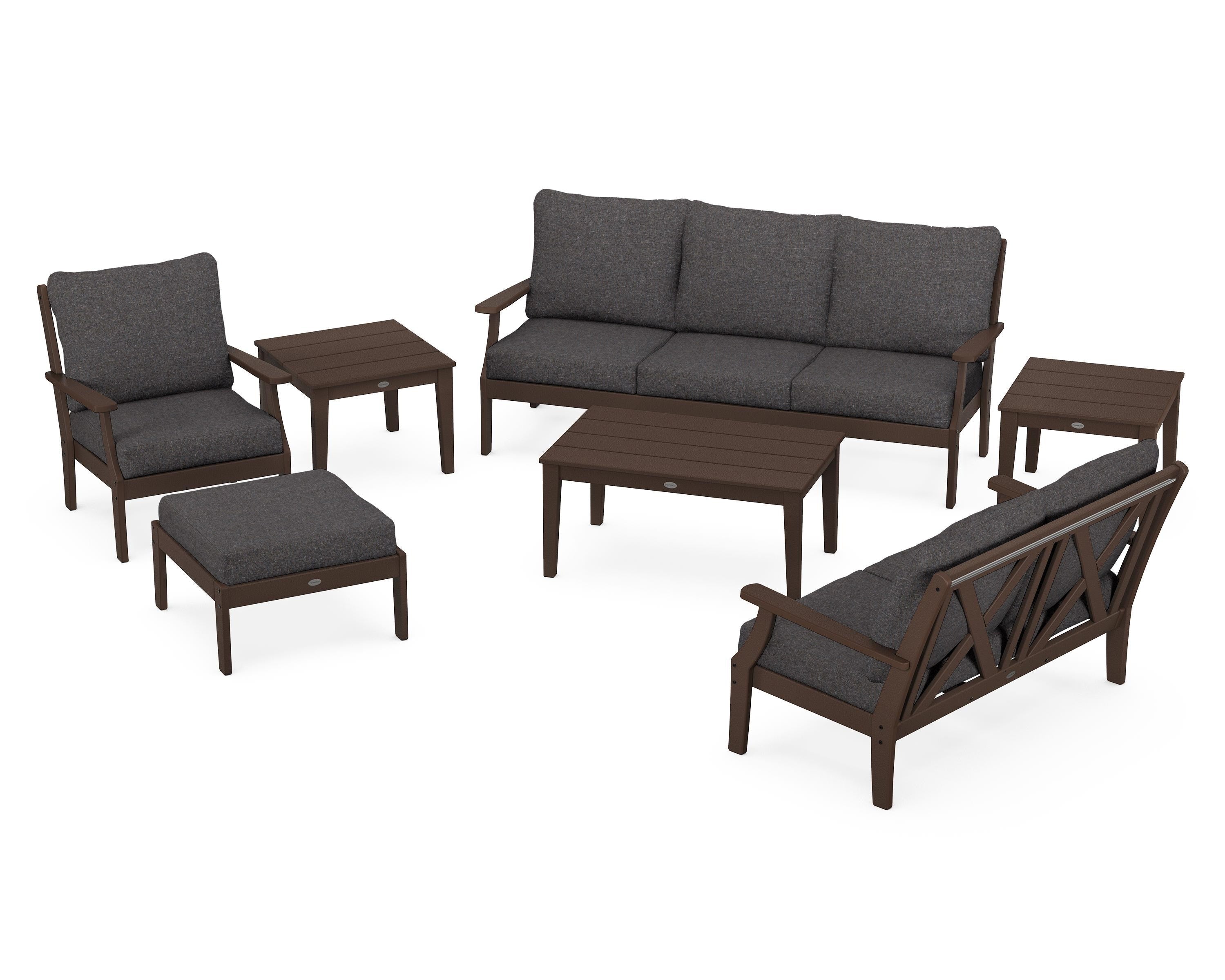 POLYWOOD® Braxton 7-Piece Deep Seating Set in Mahogany / Ash Charcoal
