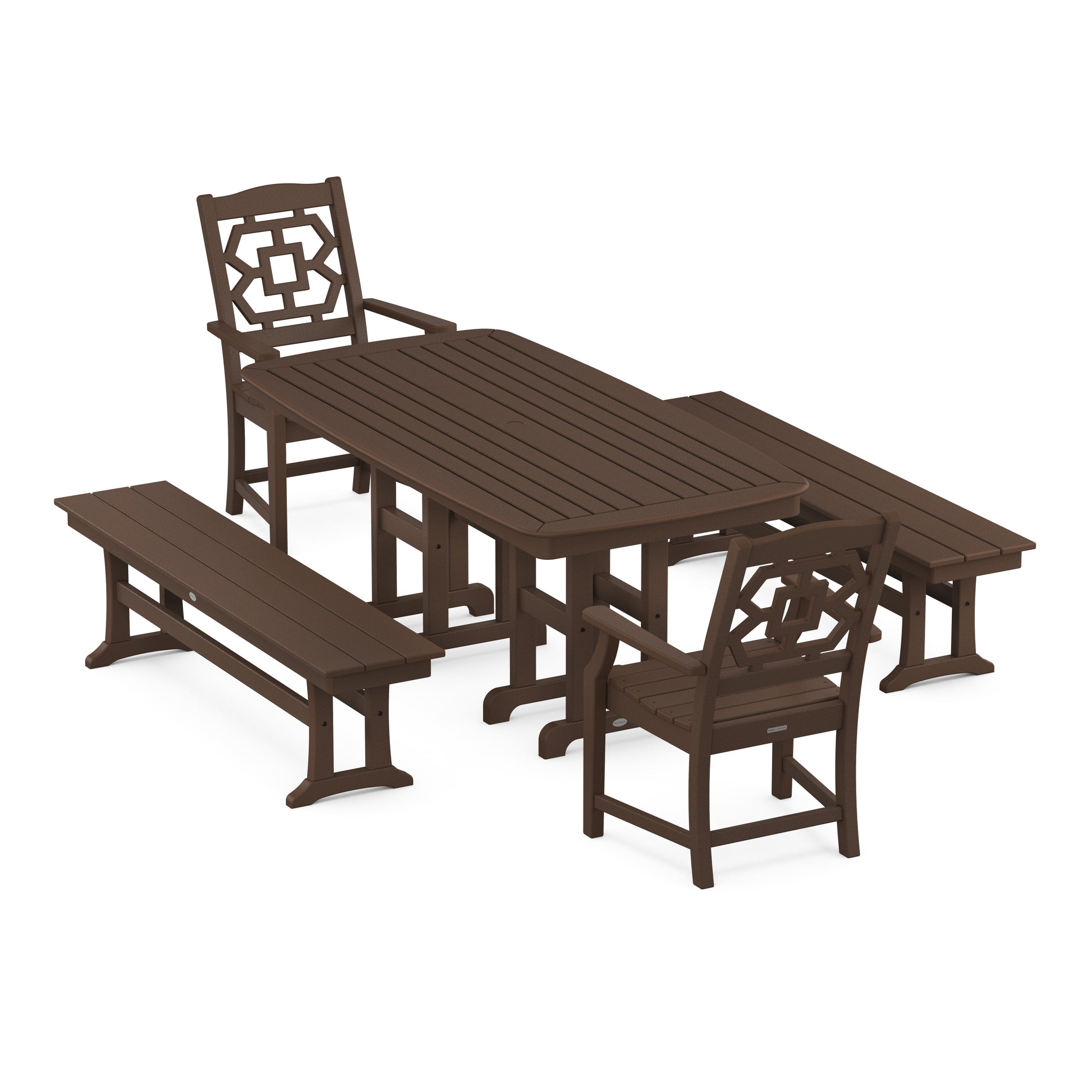 Chinoiserie 5-Piece Dining Set with Benches