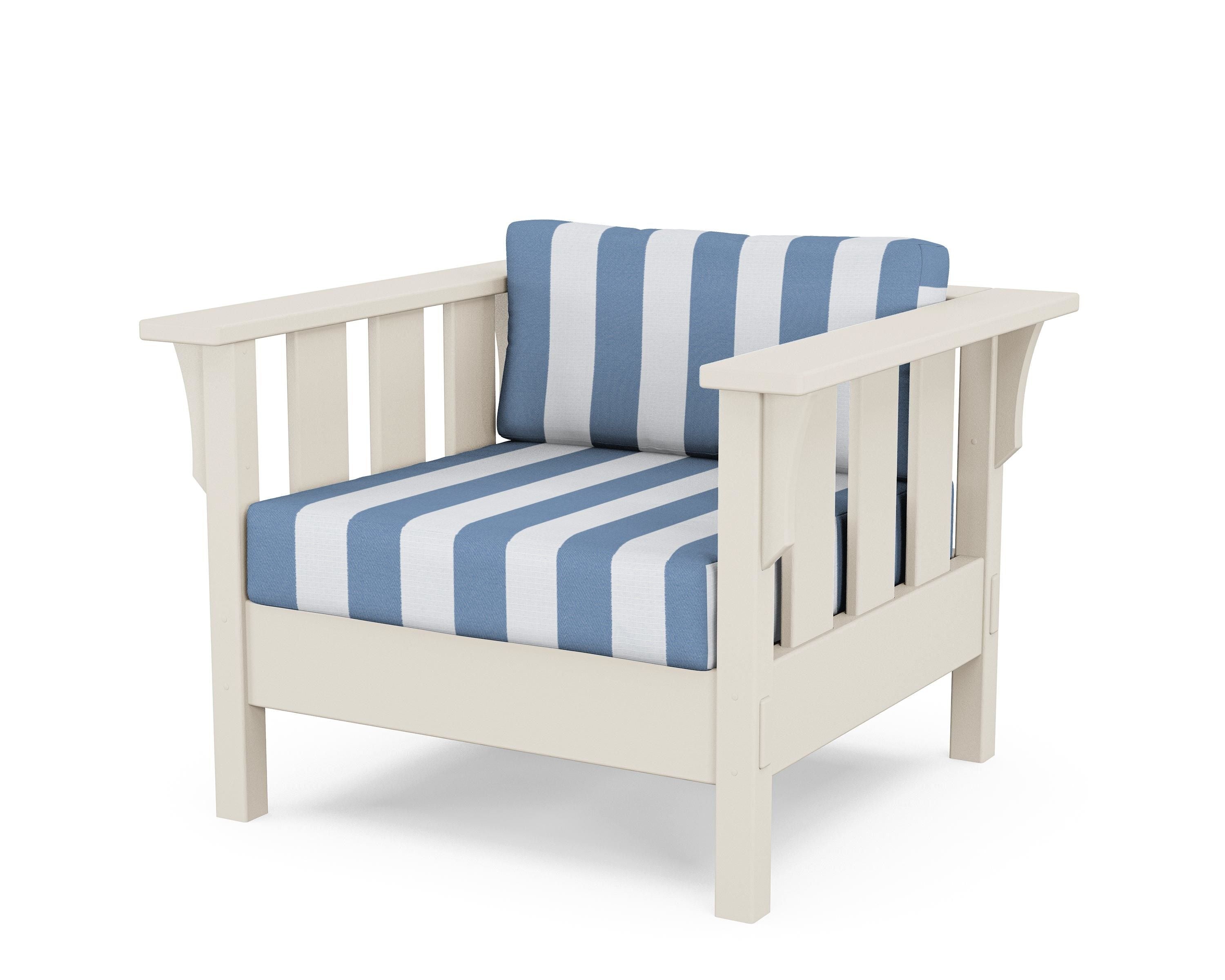 Martha Stewart by POLYWOOD® Acadia Deep Seating Chair in Sand / Cabana Stripe Sky Blue