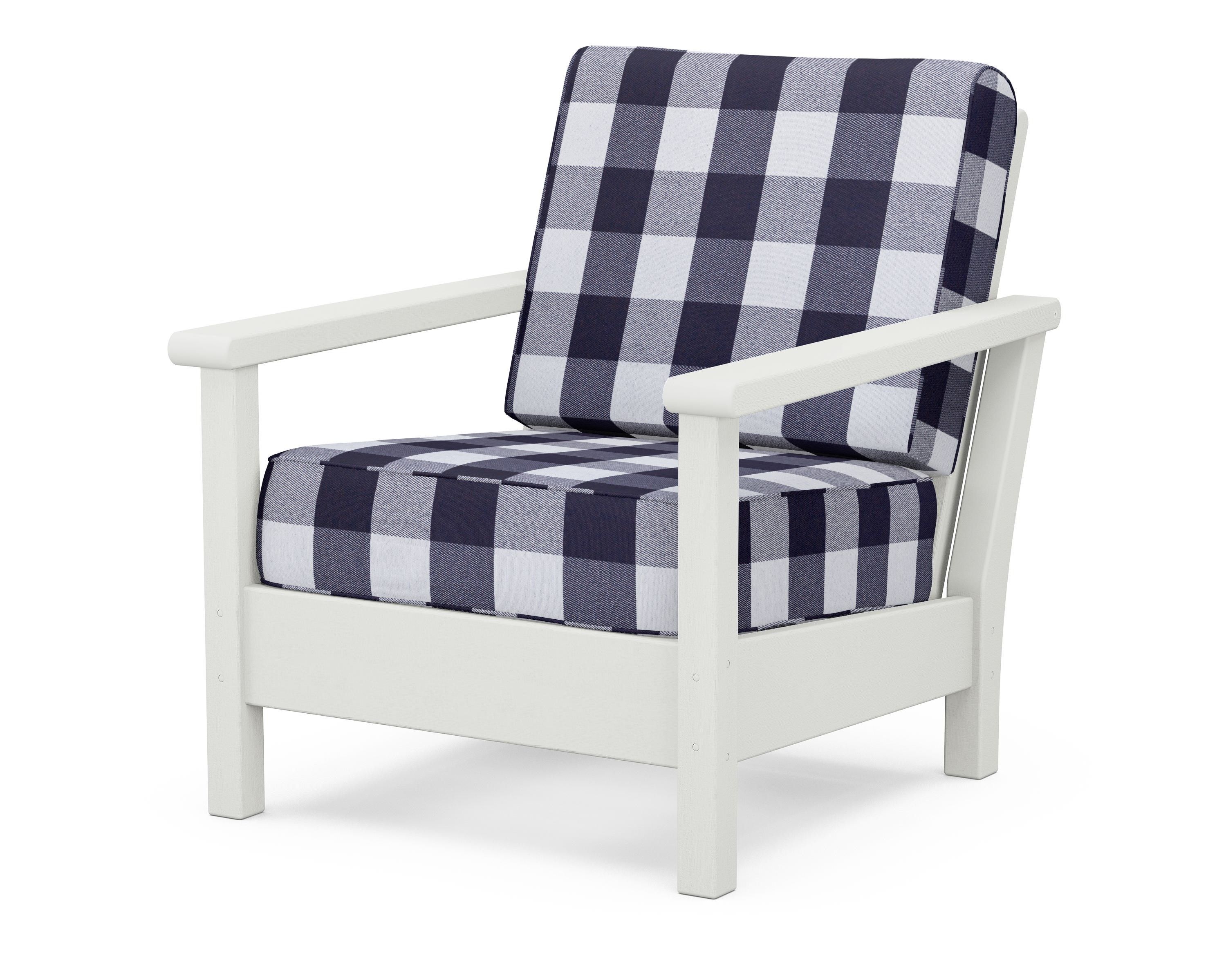 POLYWOOD® Harbour Deep Seating Chair in Vintage White / Buffalo Plaid Navy