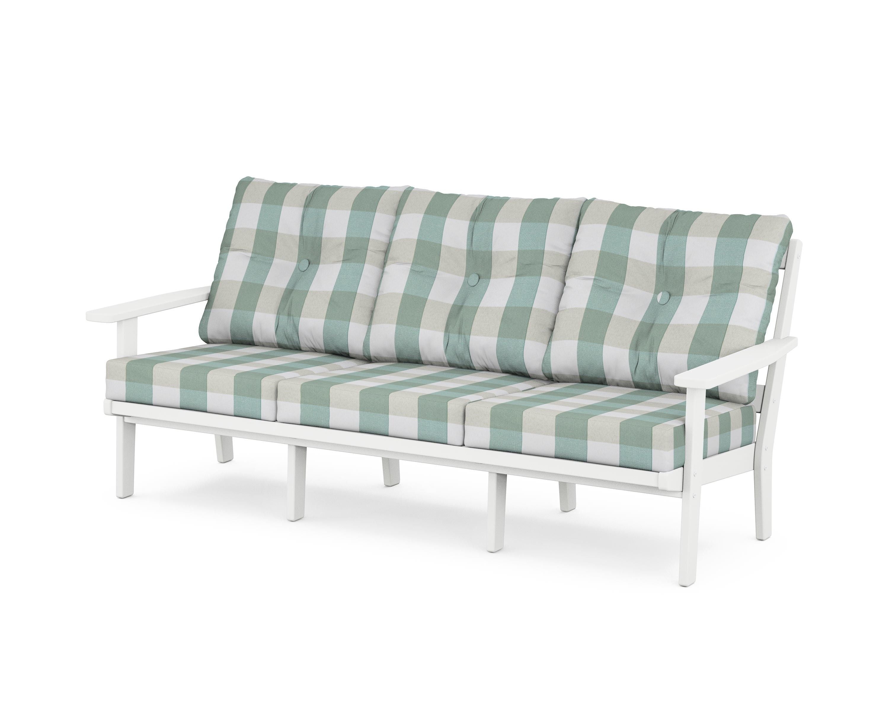 POLYWOOD® Prairie Deep Seating Sofa in White / Buffalo Plaid Glacier Spa