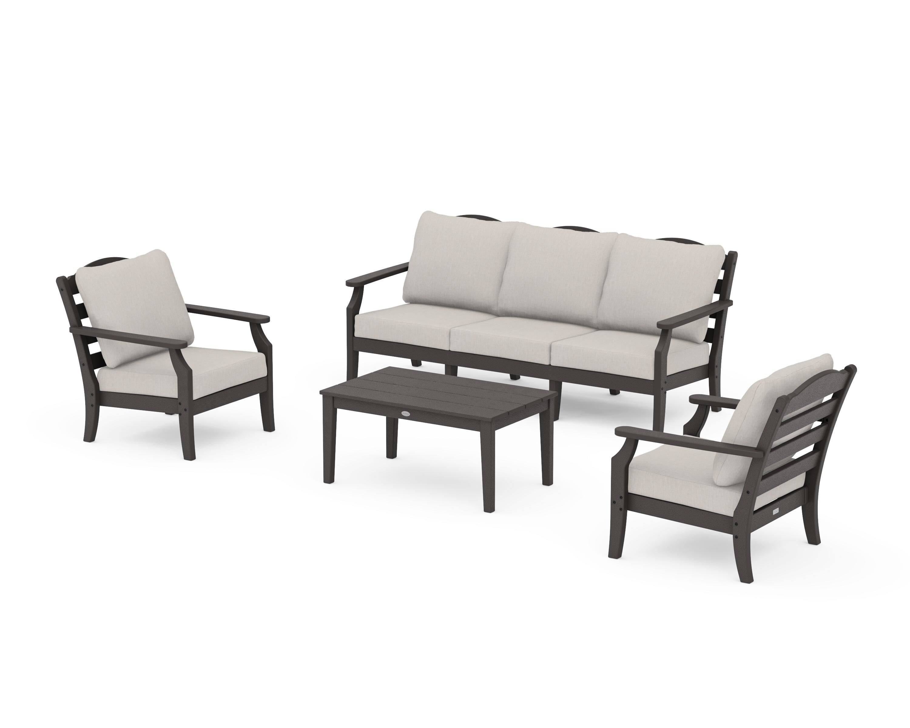 Draper James™ by POLYWOOD® Savannah 4-Piece Deep Seating Set with Sofa in Vintage Coffee / Cast Ash