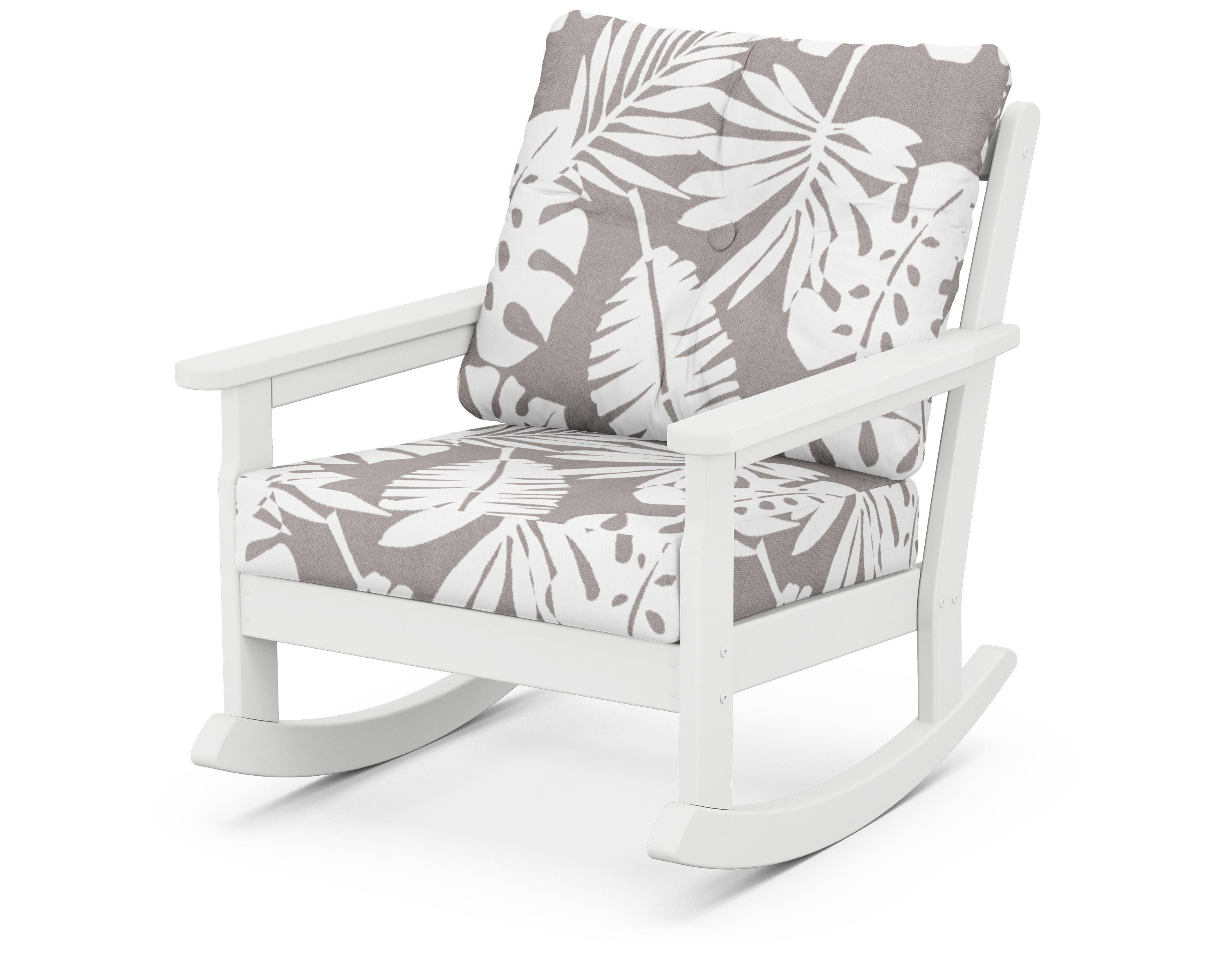 POLYWOOD® Vineyard Deep Seating Rocking Chair in White / Leaf Grey Mist