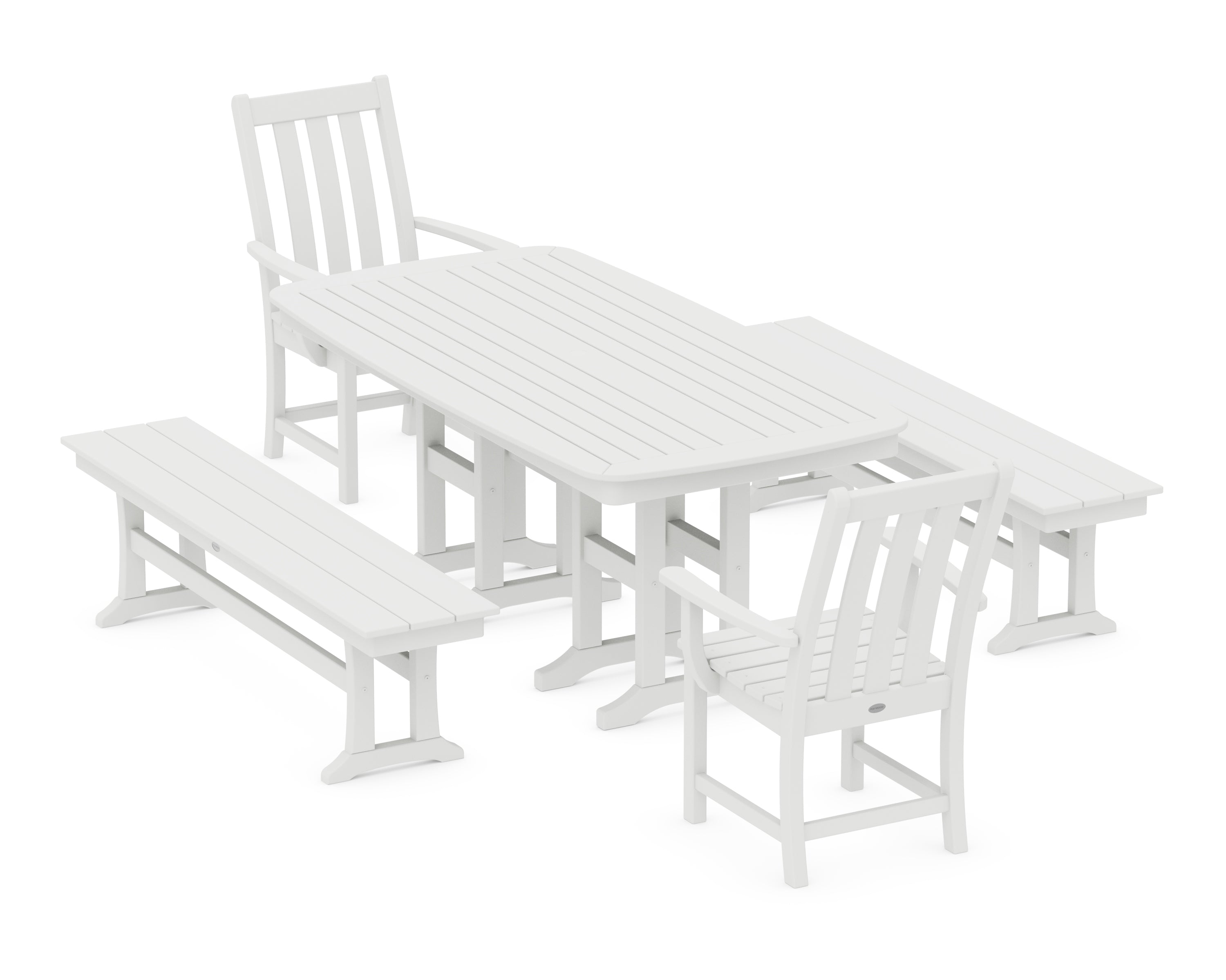 POLYWOOD® Vineyard 5-Piece Dining Set with Benches in White
