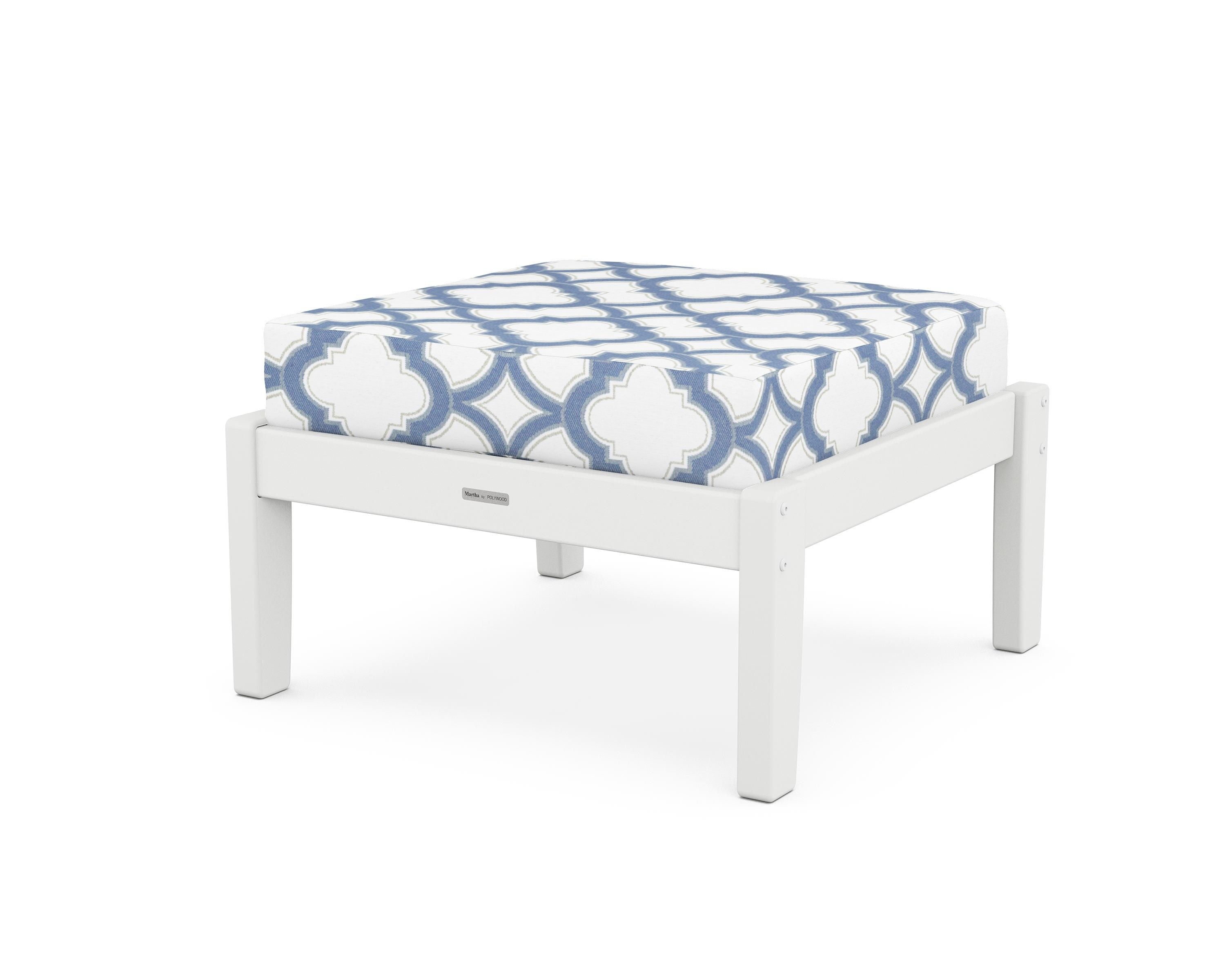 Martha Stewart by POLYWOOD® Chinoiserie Deep Seating Ottoman in White / Trellis Sky Blue