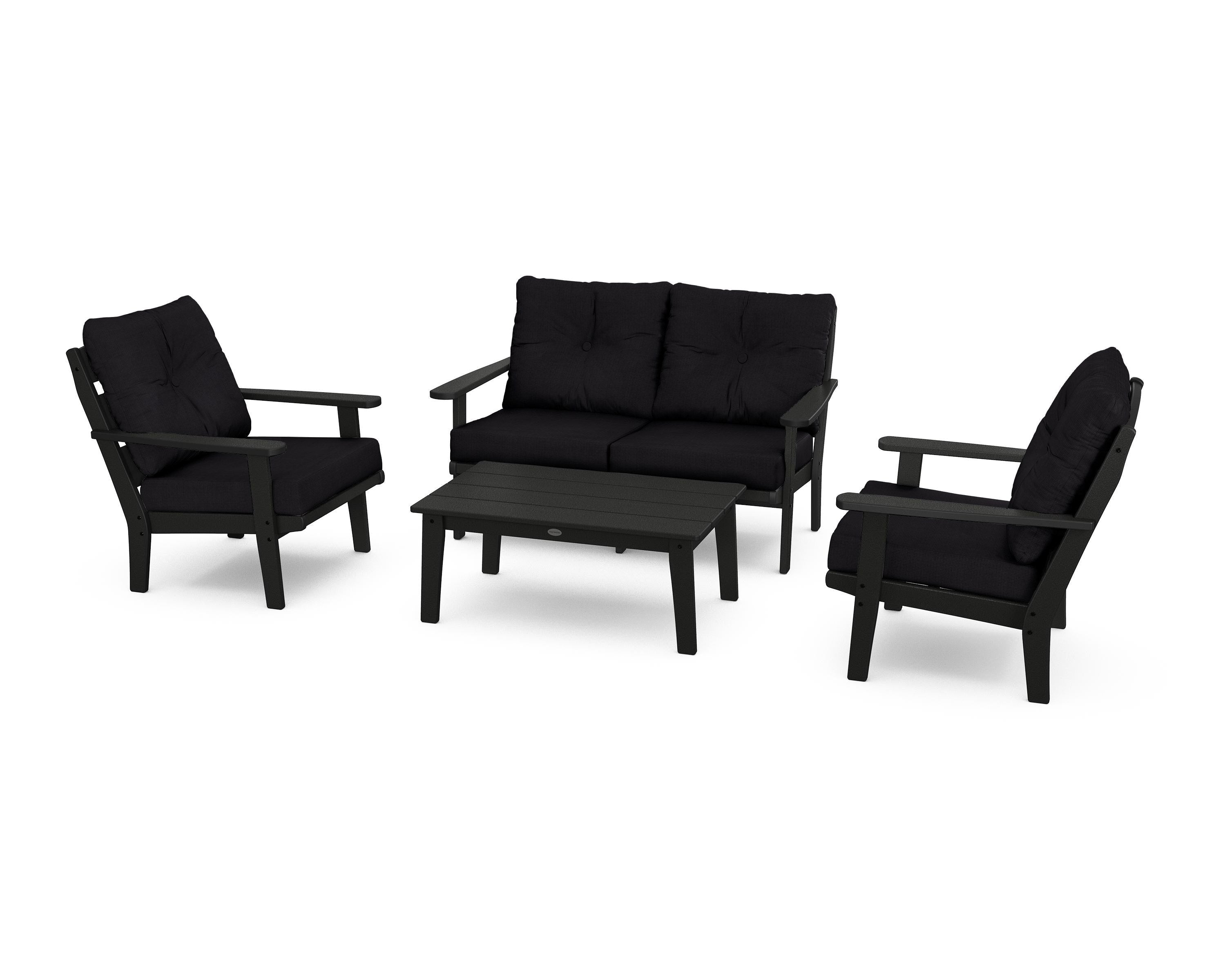 POLYWOOD® Lakeside 4-Piece Deep Seating Set in Black / Midnight Linen