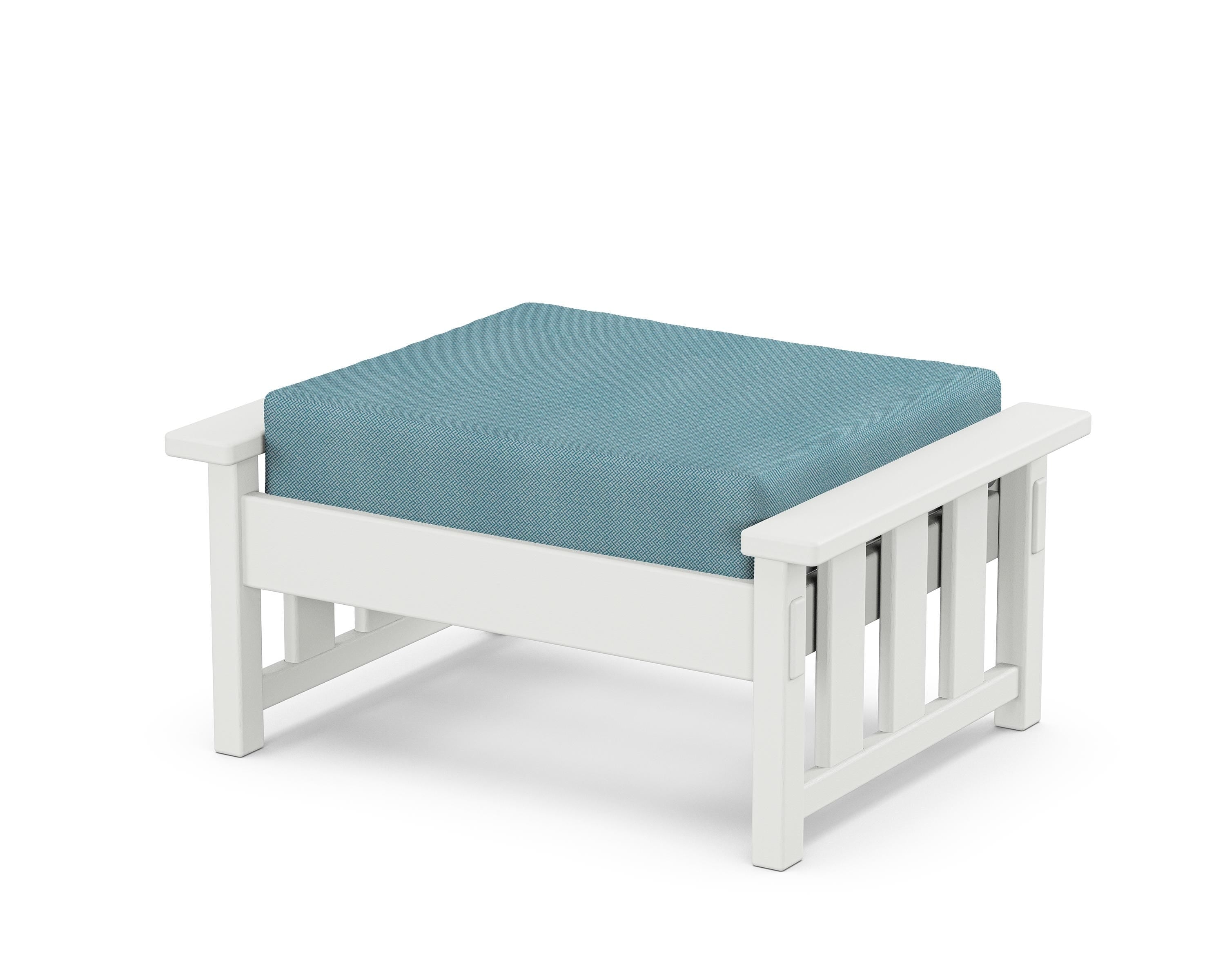 Martha Stewart by POLYWOOD® Acadia Deep Seating Ottoman in White / Lattice Sky Blue