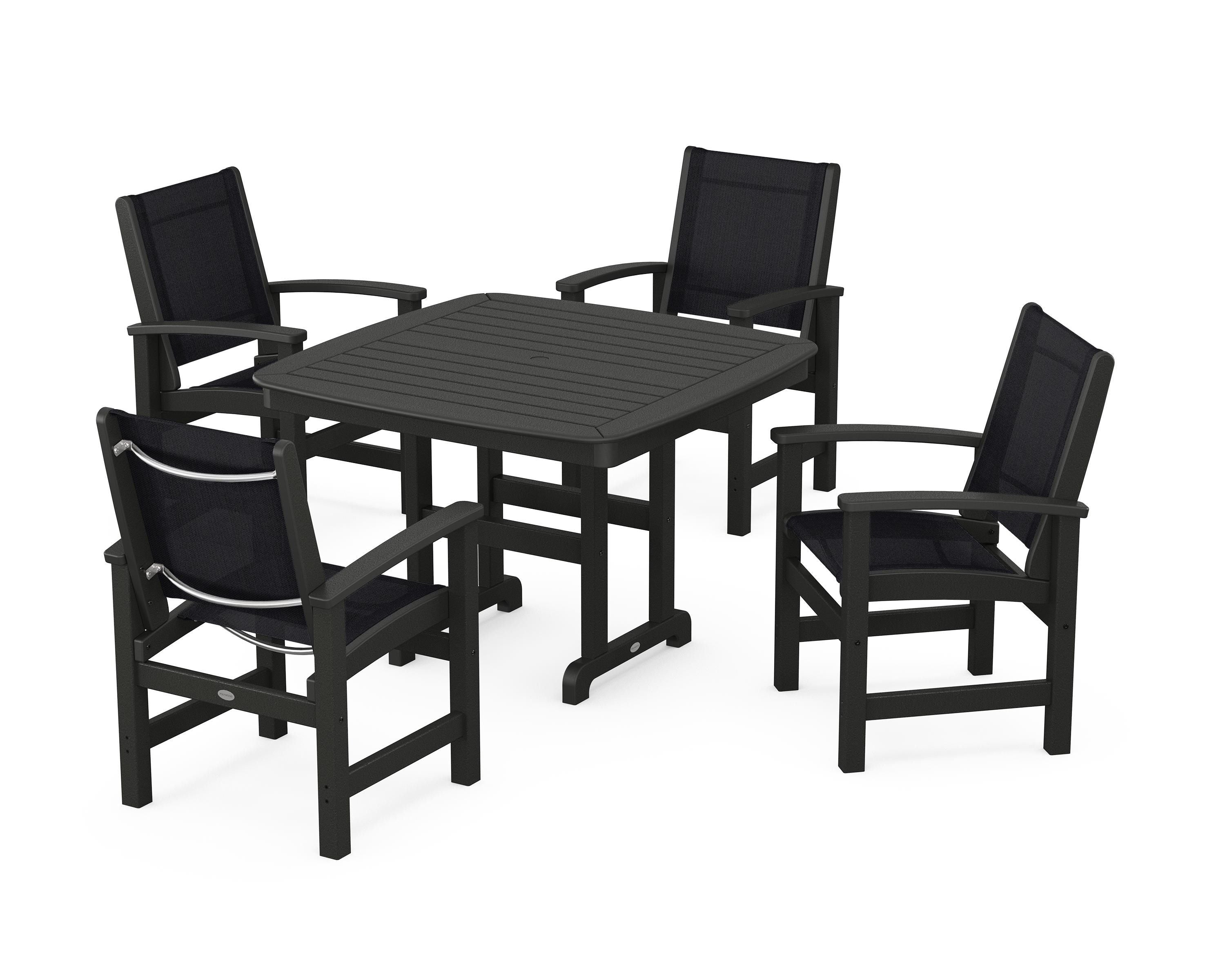 POLYWOOD® Coastal 5-Piece Dining Set in Black / Black Sling