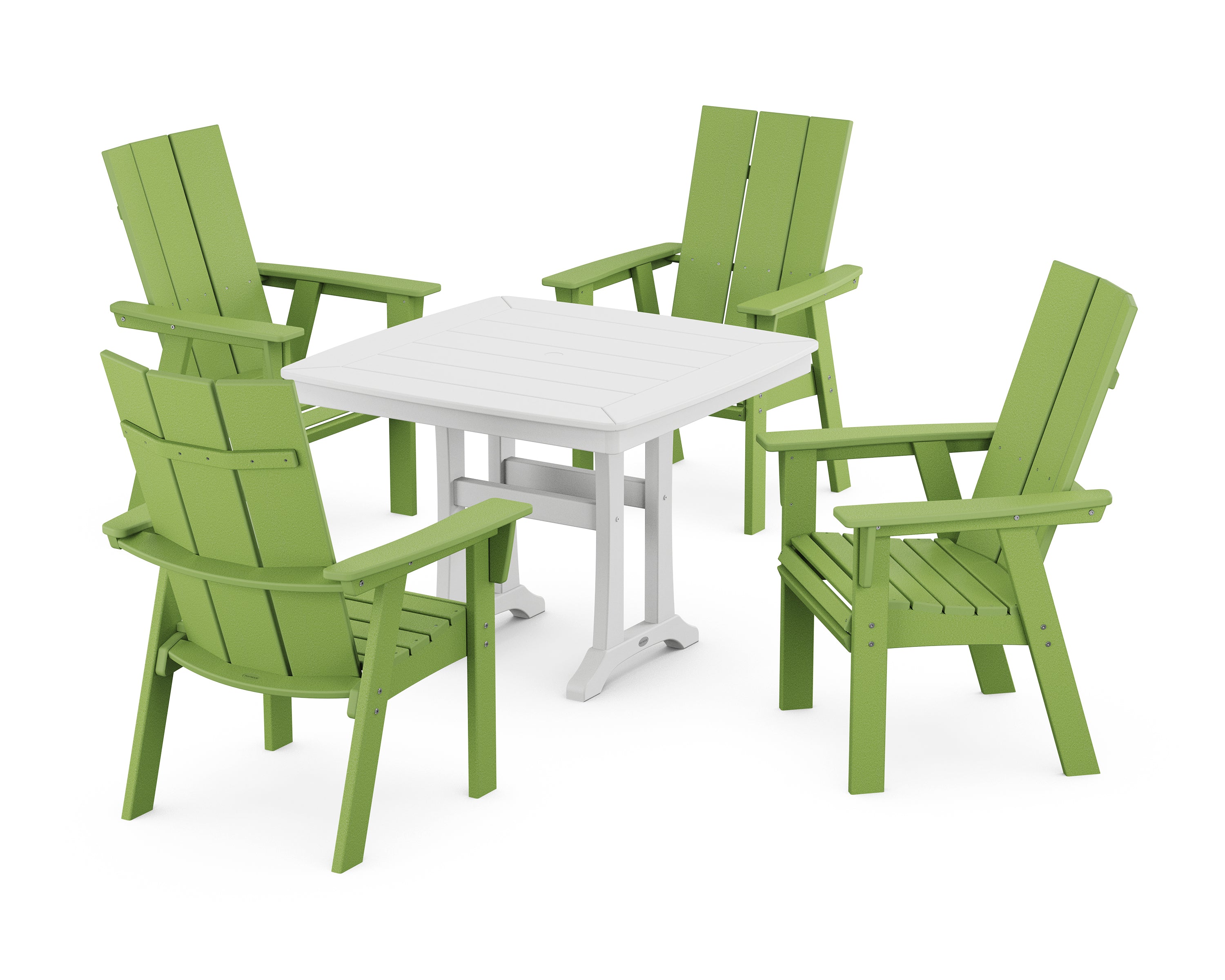 POLYWOOD® Modern Adirondack 5-Piece Dining Set with Trestle Legs in Lime / White