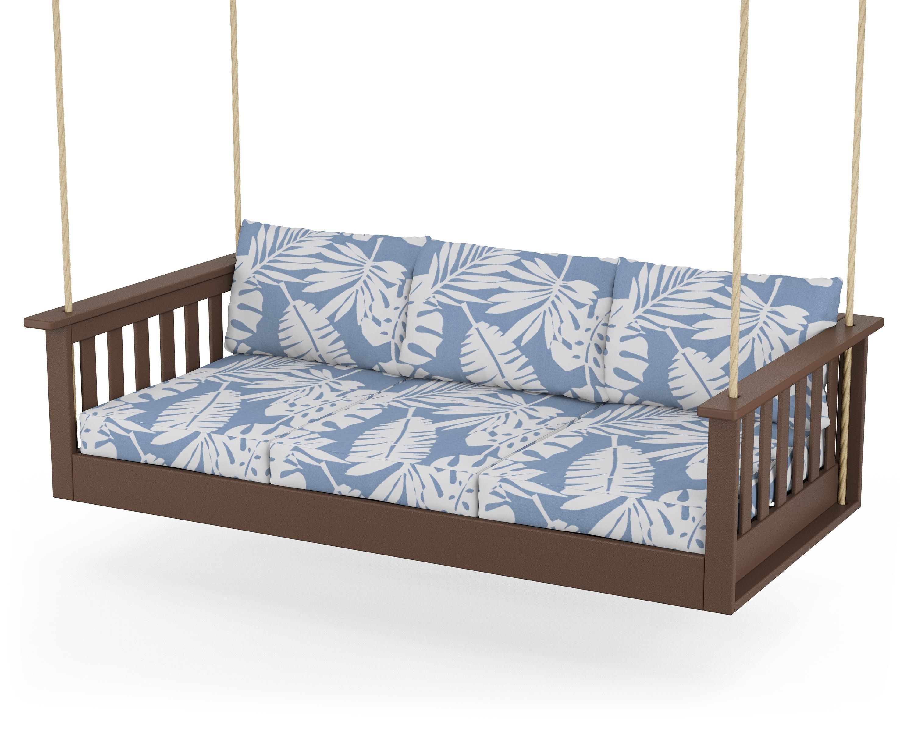 POLYWOOD® Vineyard Daybed Swing in Mahogany / Leaf Sky Blue