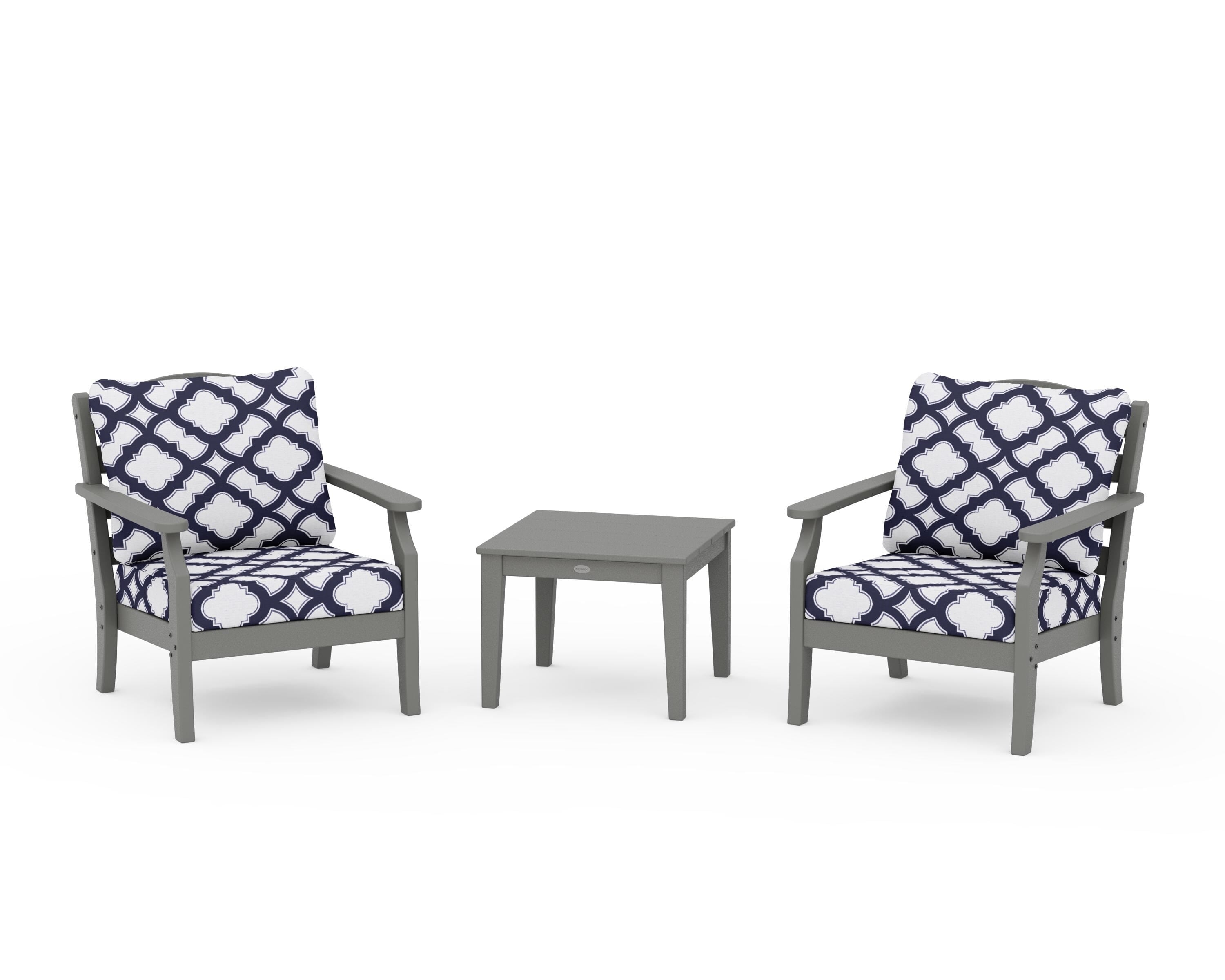 Draper James™ by POLYWOOD® Savannah 3-Piece Deep Seating Set in Slate Grey / Trellis Navy