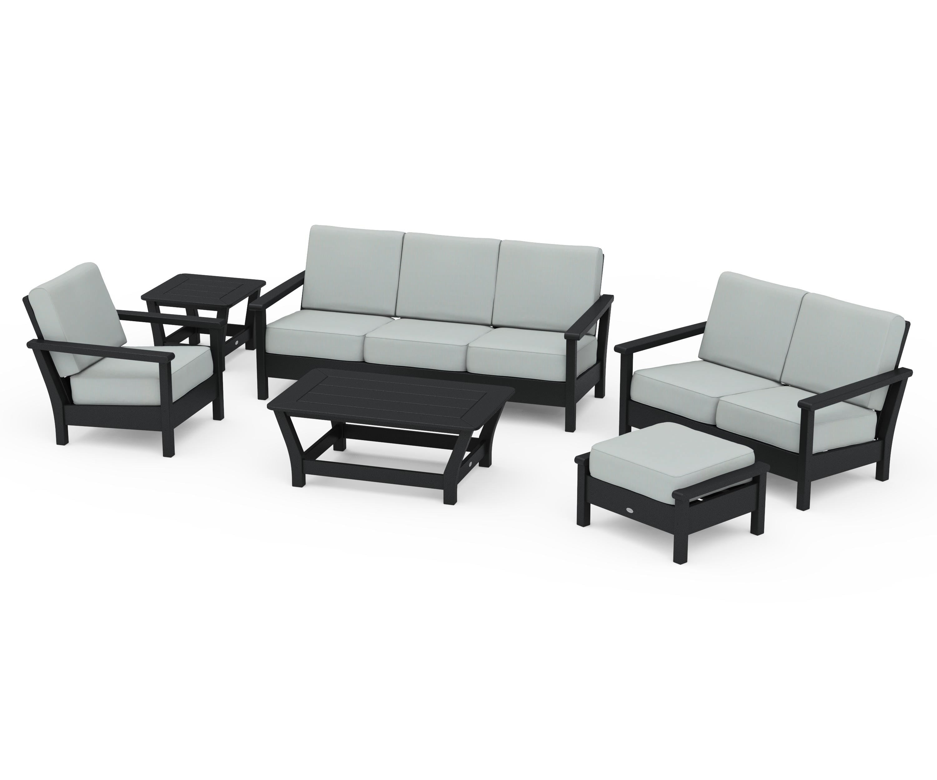 POLYWOOD® Harbour 6-Piece Outdoor Living Set in Black / Spa